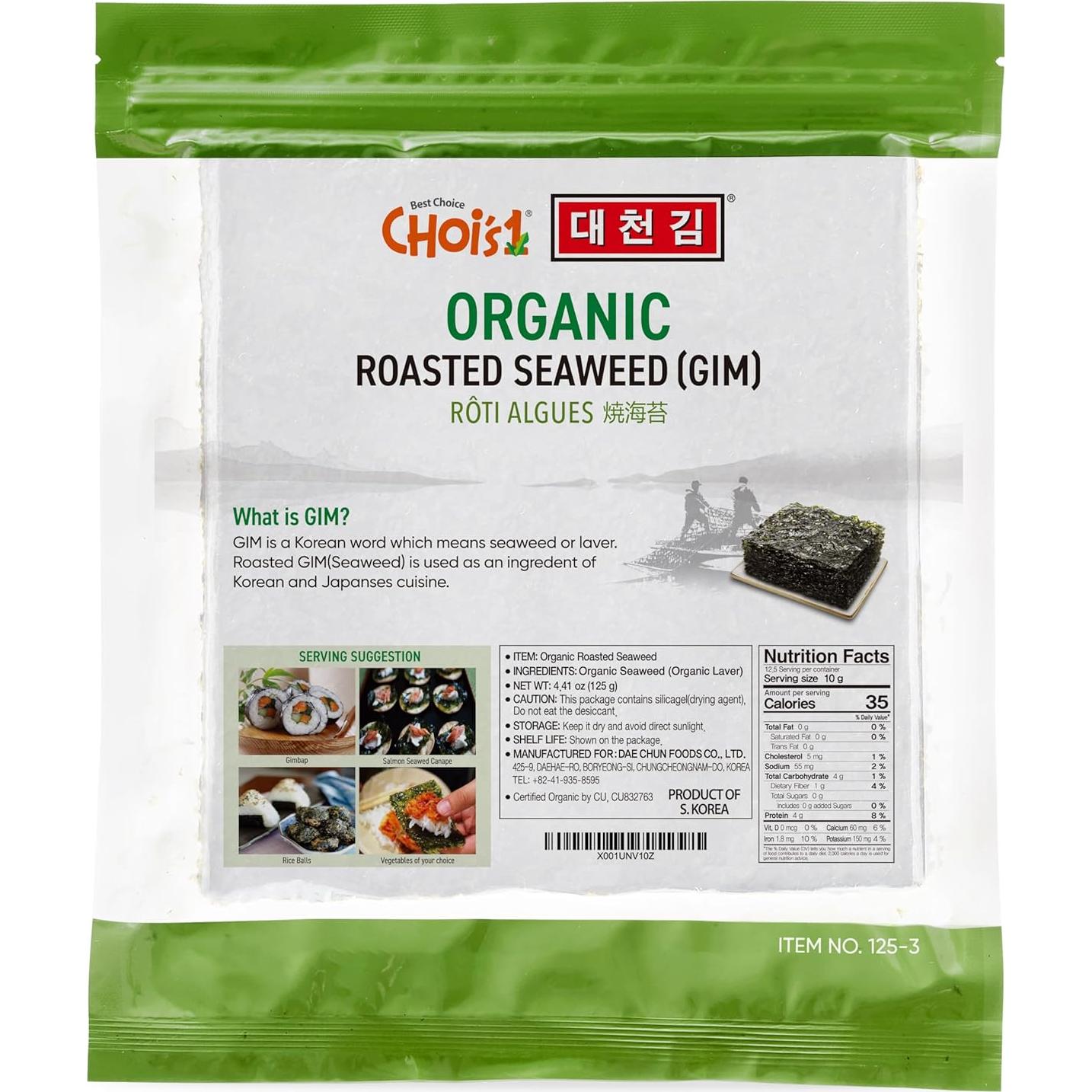 Alga Marina Tostada Orgánica CHOI's 50 Hojas 125g Vegana