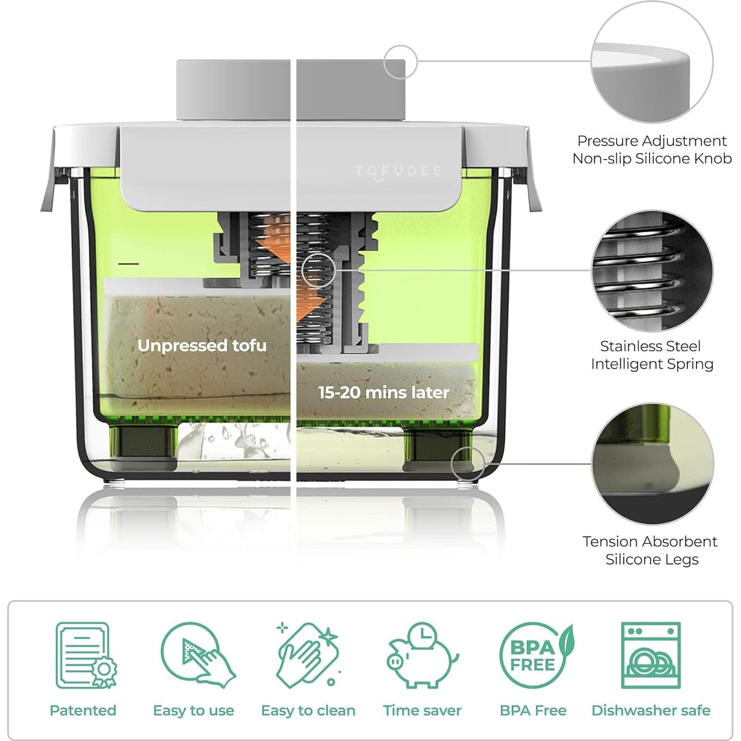 Prensa de Tofu TOFUDEE - Drenaje Automático, Libre de BPA