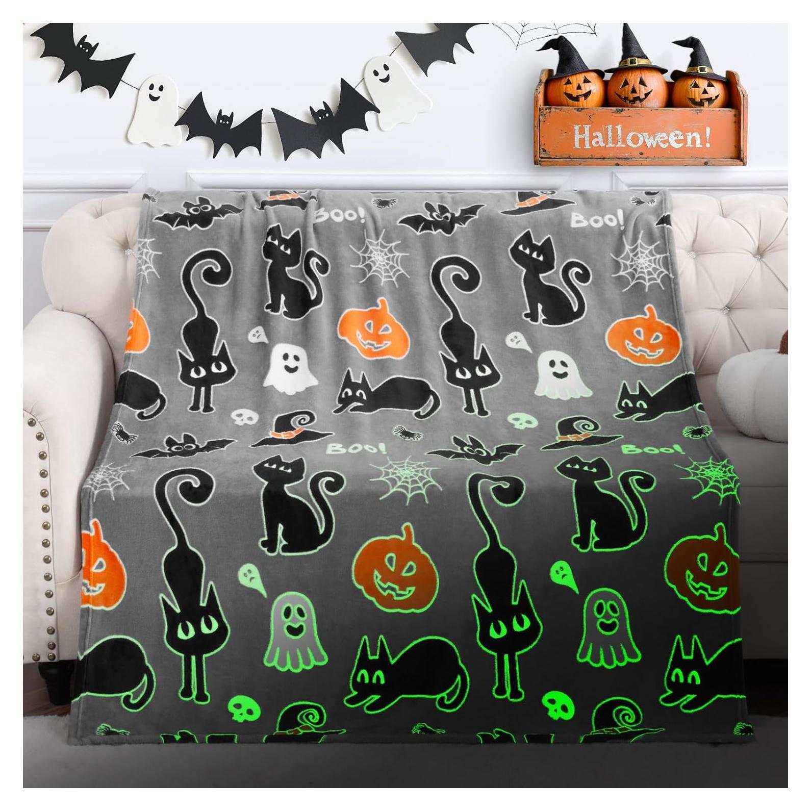 Manta Halloween Levens 127x152 cm Gato Murciélago Brillante