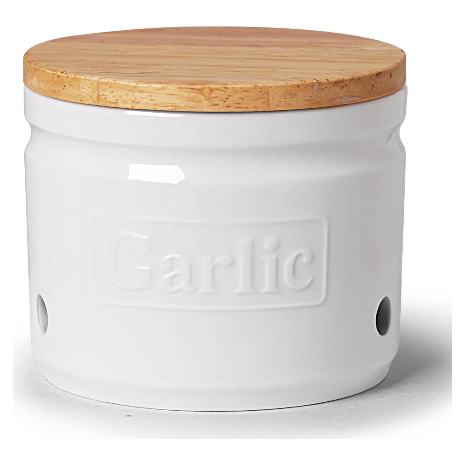 Conservador de Ajo ONTUBE Cerámica con Tapa de Madera 10.16 cm
