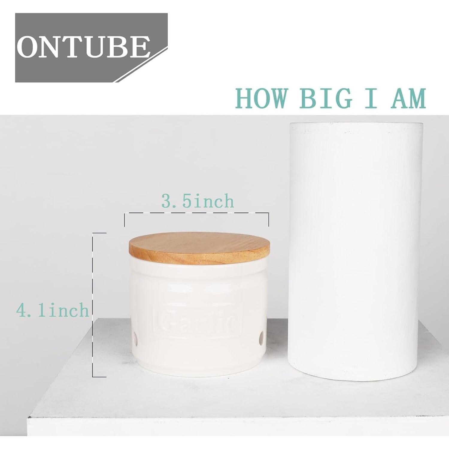 Conservador de Ajo ONTUBE Cerámica con Tapa de Madera 10.16 cm