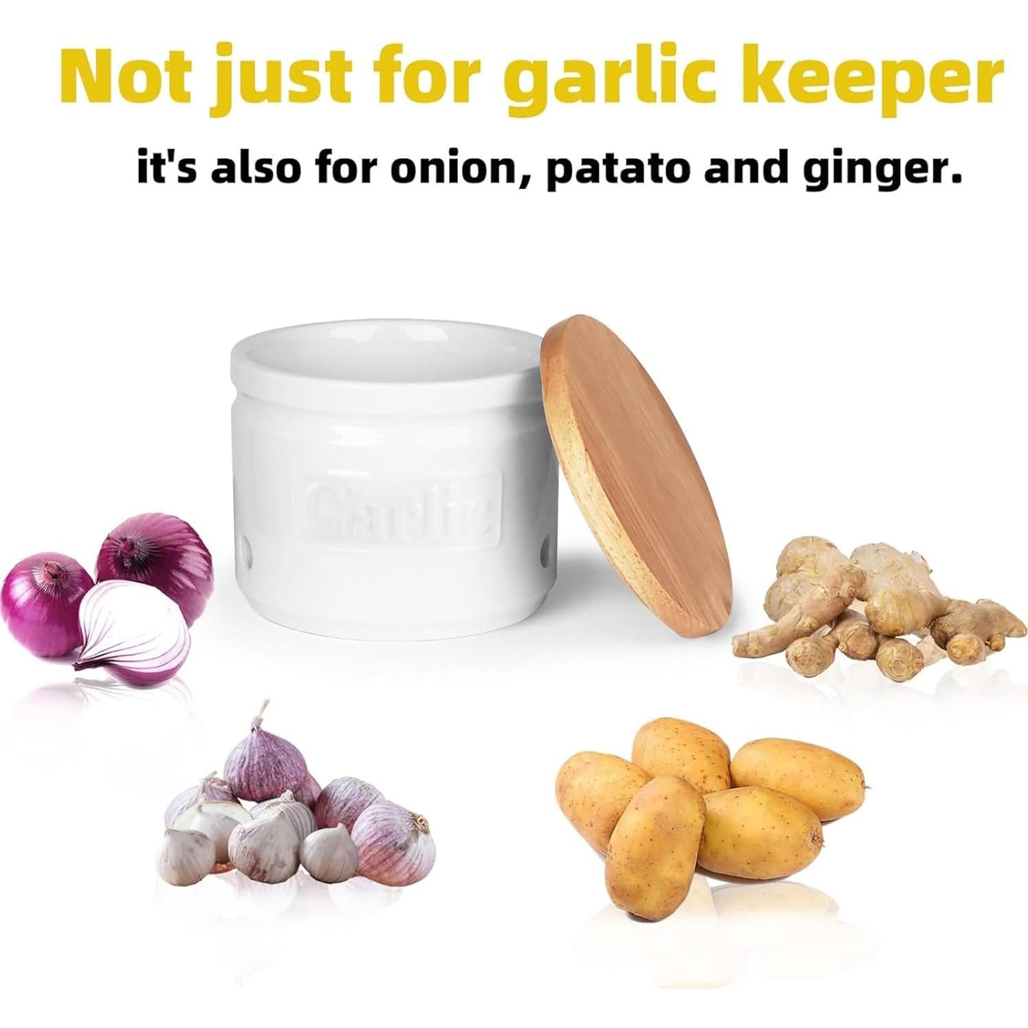 Conservador de Ajo ONTUBE Cerámica con Tapa de Madera 10.16 cm