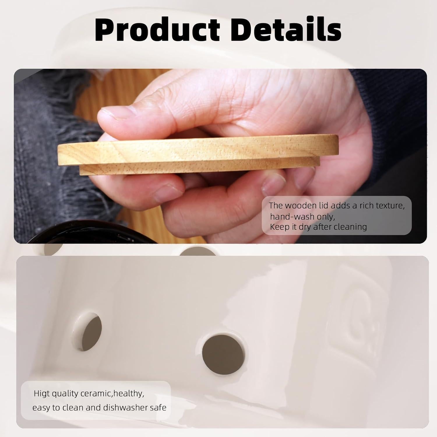 Conservador de Ajo ONTUBE Cerámica con Tapa de Madera 10.16 cm