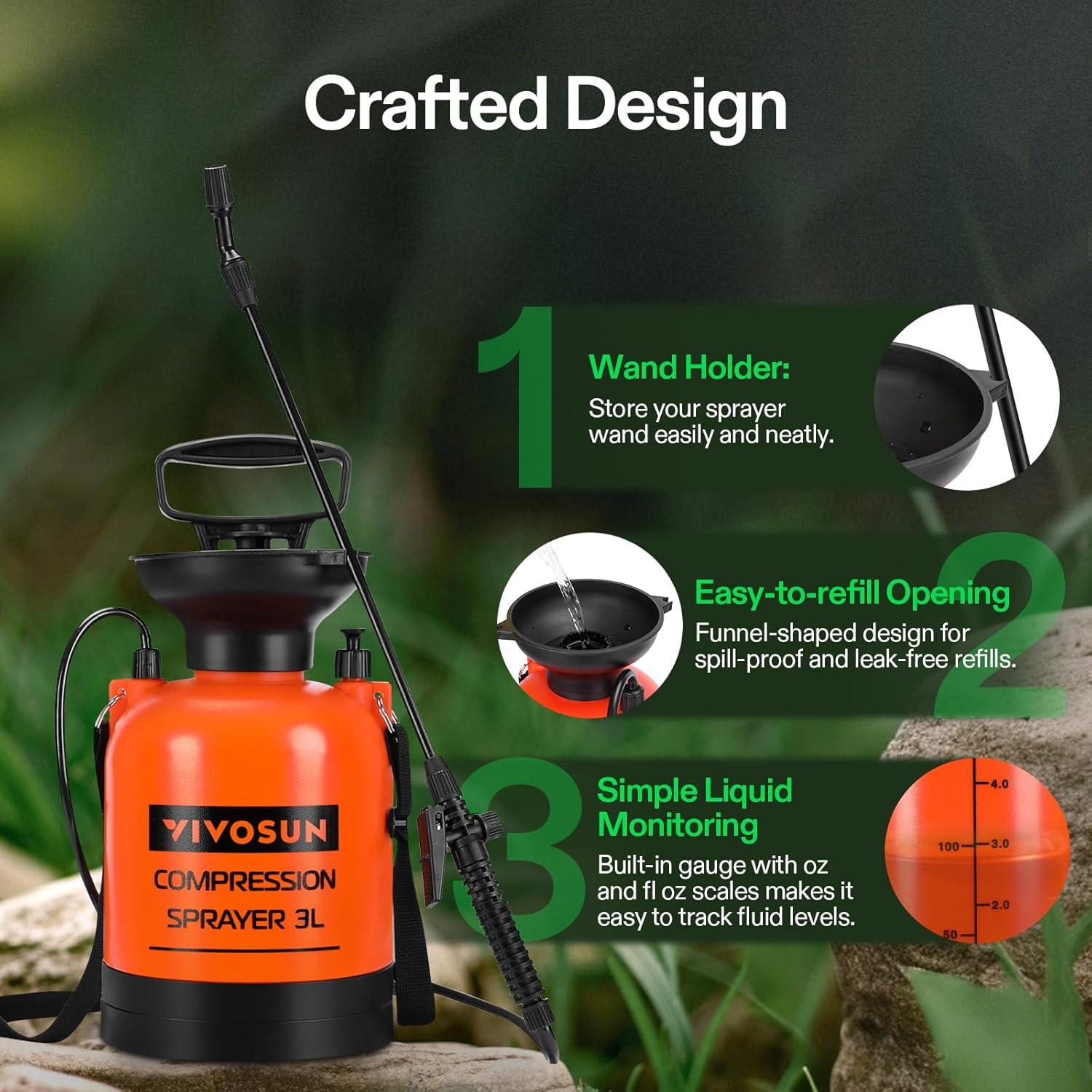 Pulverizador a Presión VIVOSUN 3L Naranja con Correa Ajustable