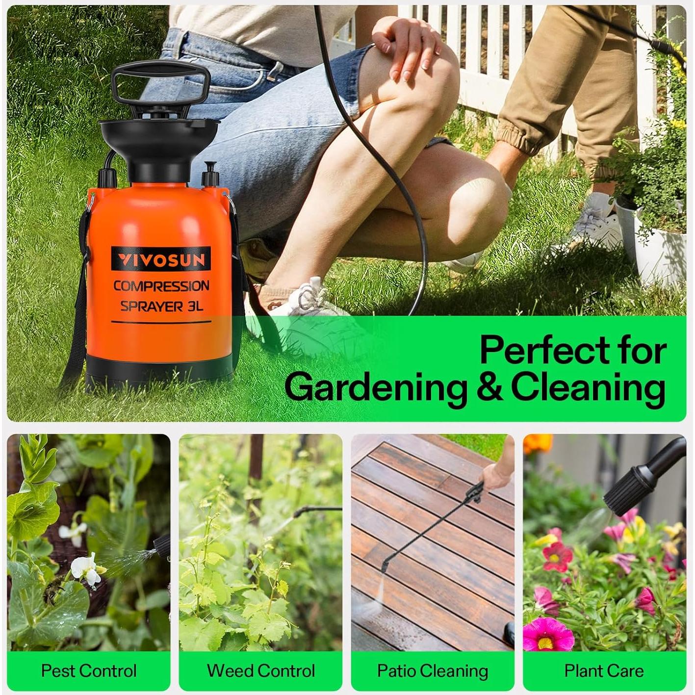 Pulverizador a Presión VIVOSUN 3L Naranja con Correa Ajustable