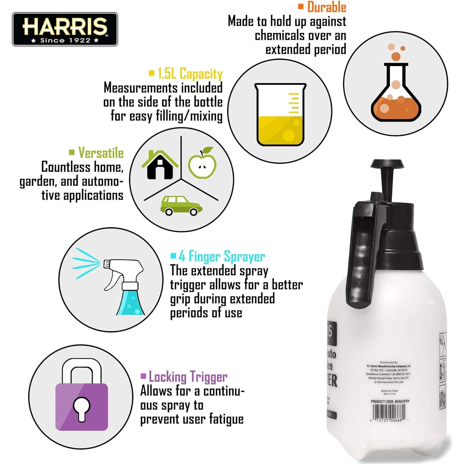 Pulverizador de Presión Manual HARRIS 1.5L para Jardín y Hogar