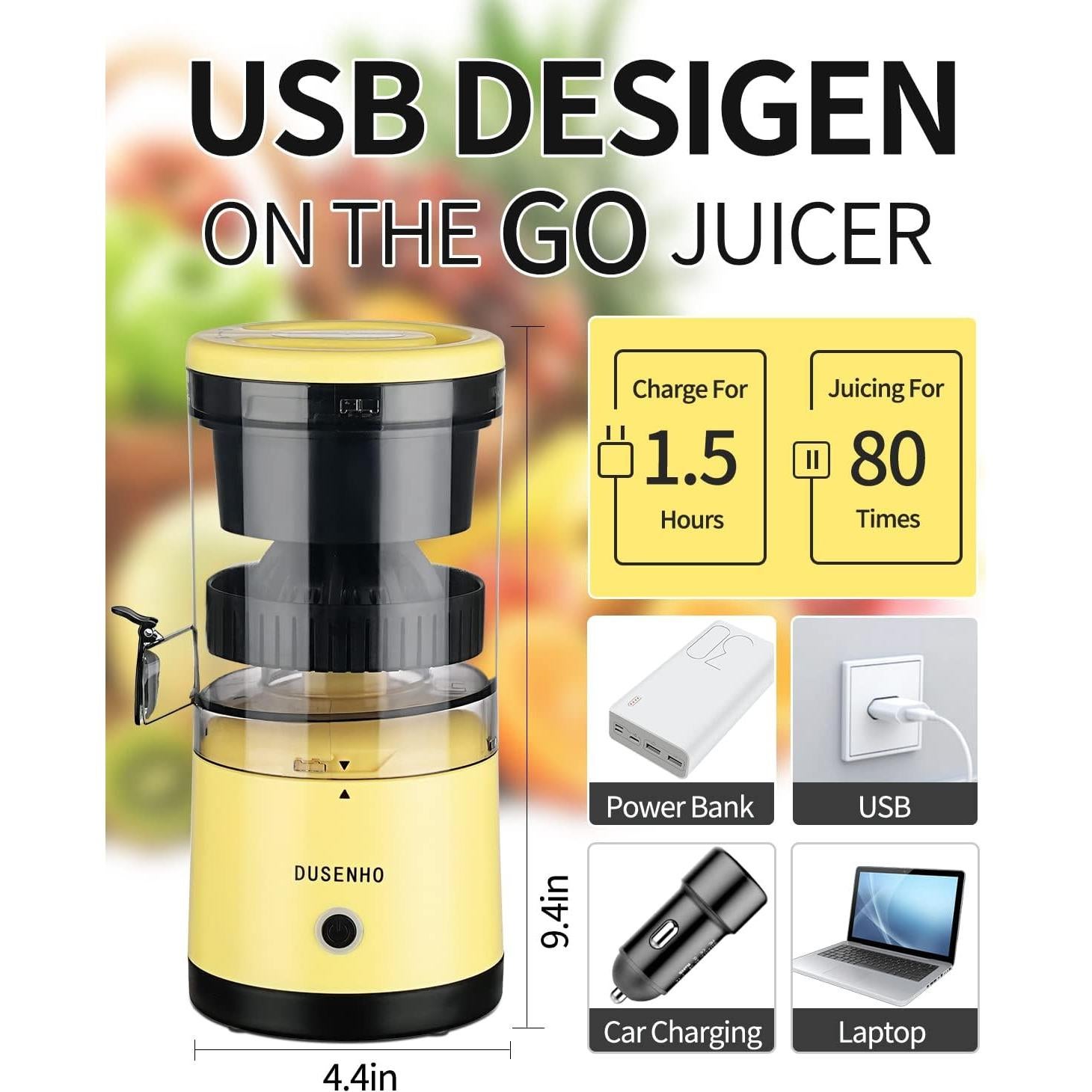 Exprimidor Eléctrico Portátil DUSENHO JUICER007 Amarillo