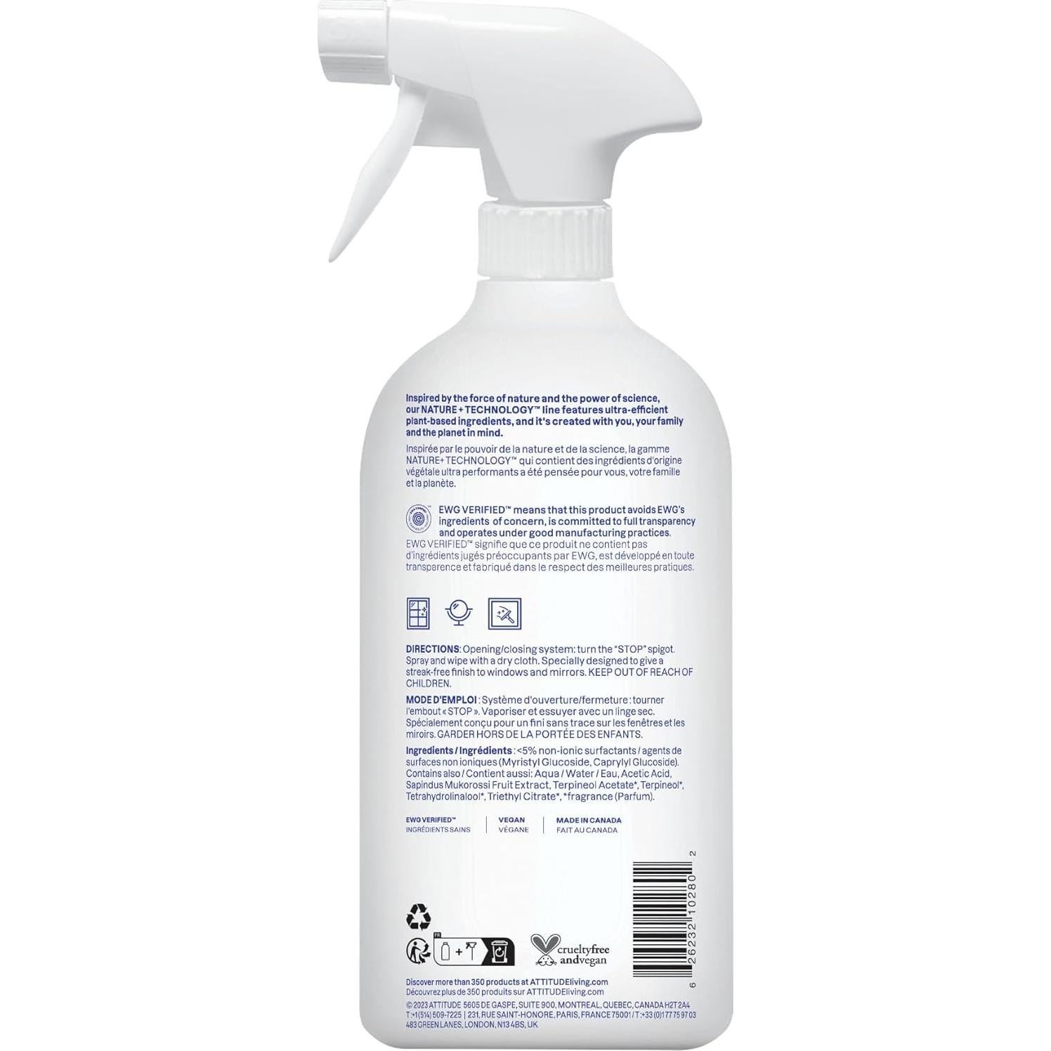 Limpiador de Ventanas y Espejos ATTITUDE 800 ML Vegano EWG