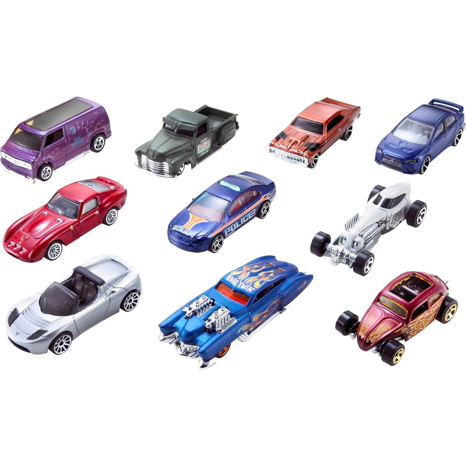 Hot Wheels Paquete de 10 Coches a Escala 1:64 - Diversión Asegurada