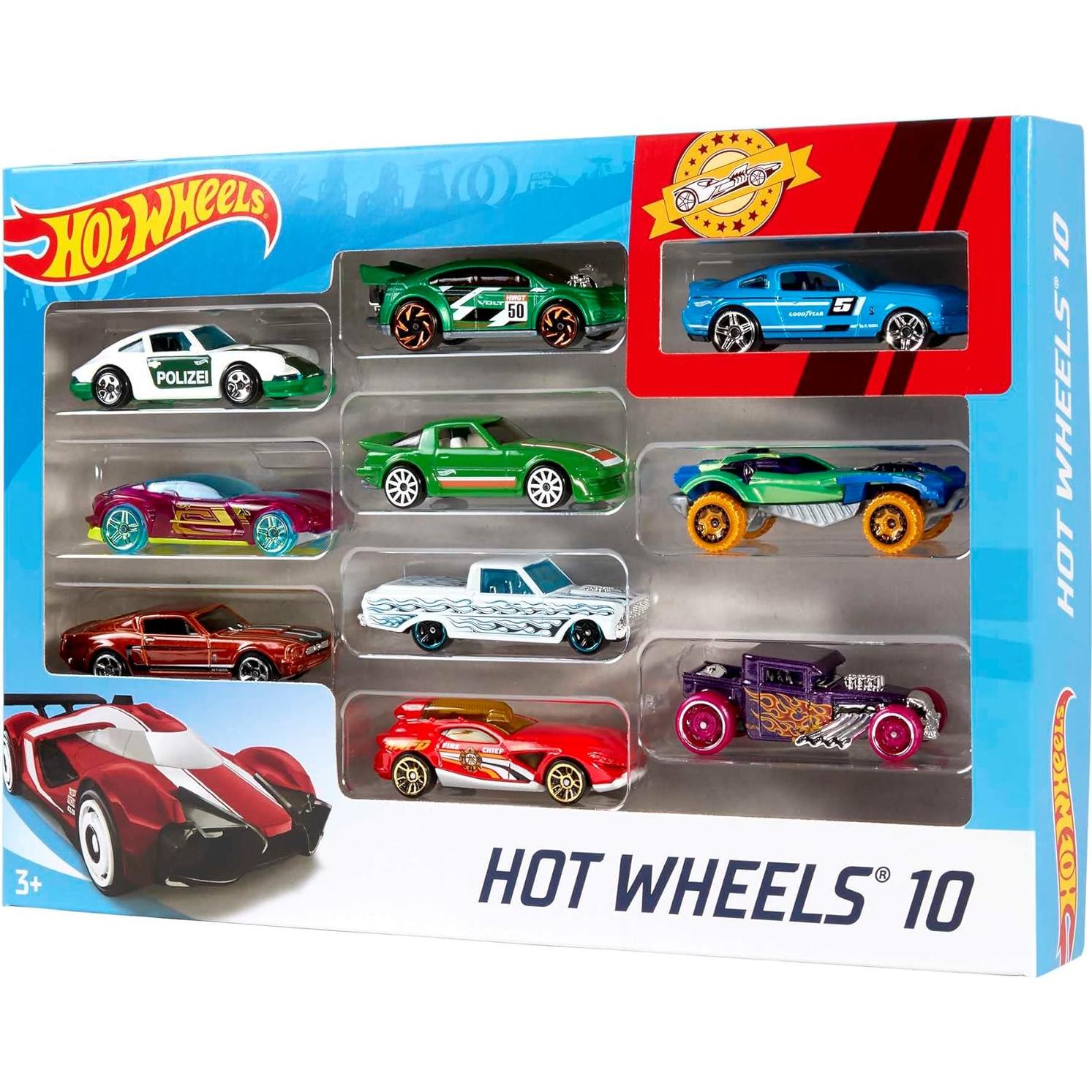Hot Wheels Paquete de 10 Coches a Escala 1:64 - Diversión Asegurada