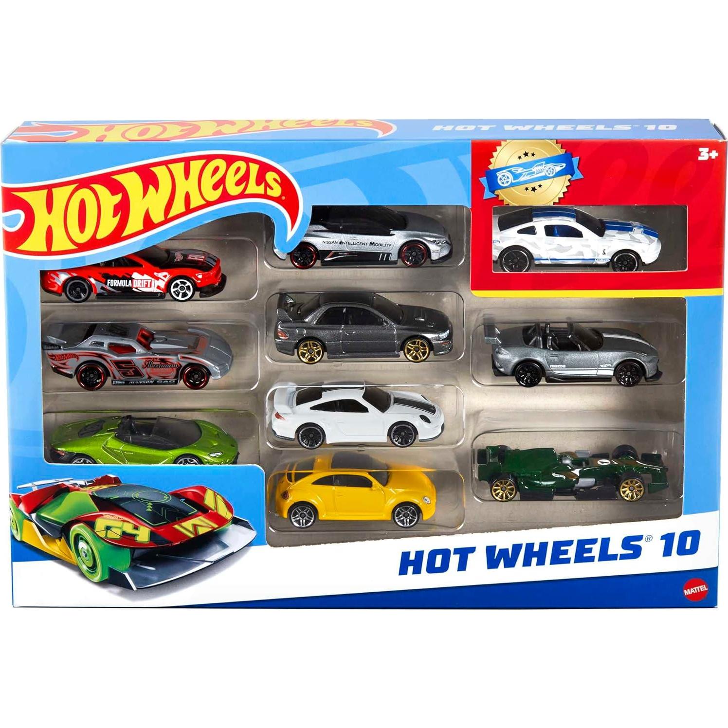 Hot Wheels Paquete de 10 Coches a Escala 1:64 - Diversión Asegurada