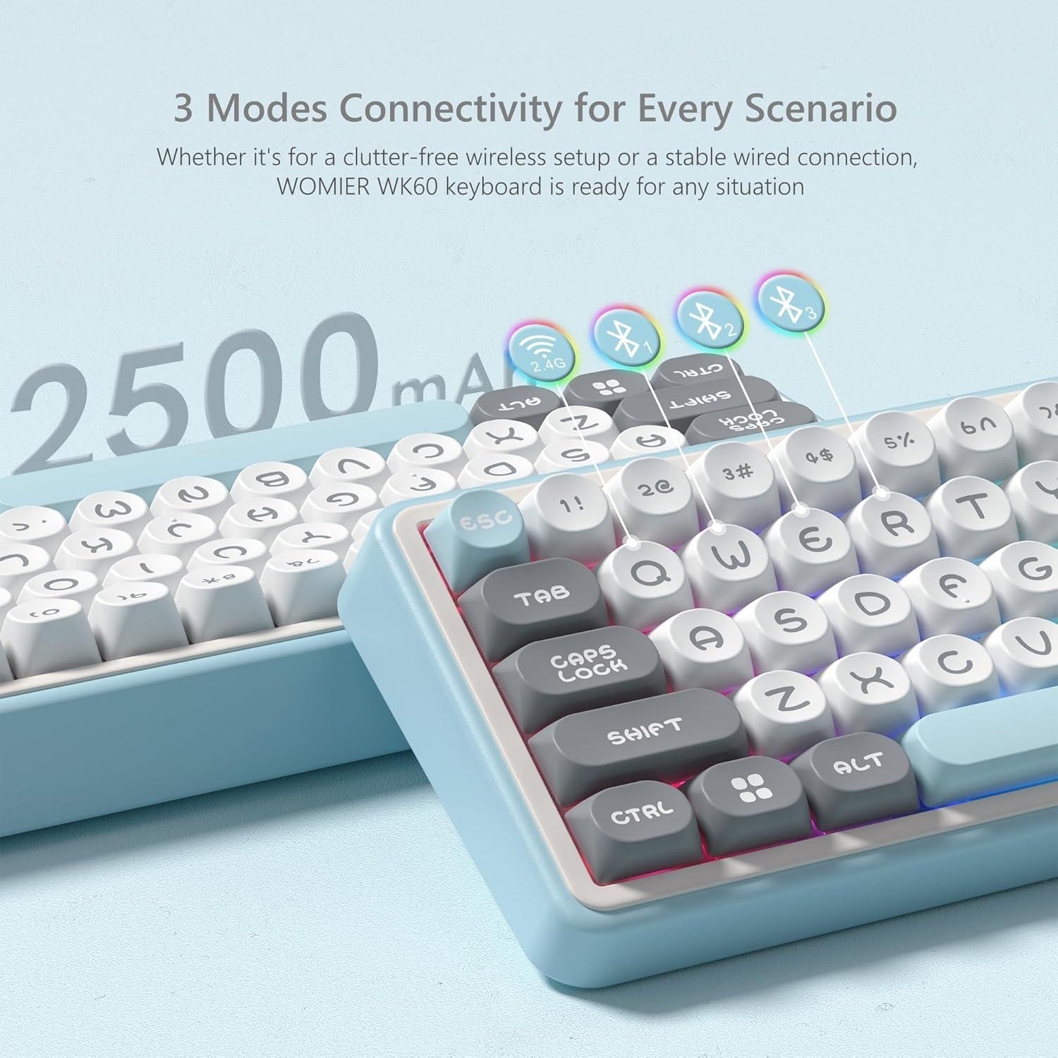 Teclado Womier WK60 Mecánico Inalámbrico RGB 60% Azul