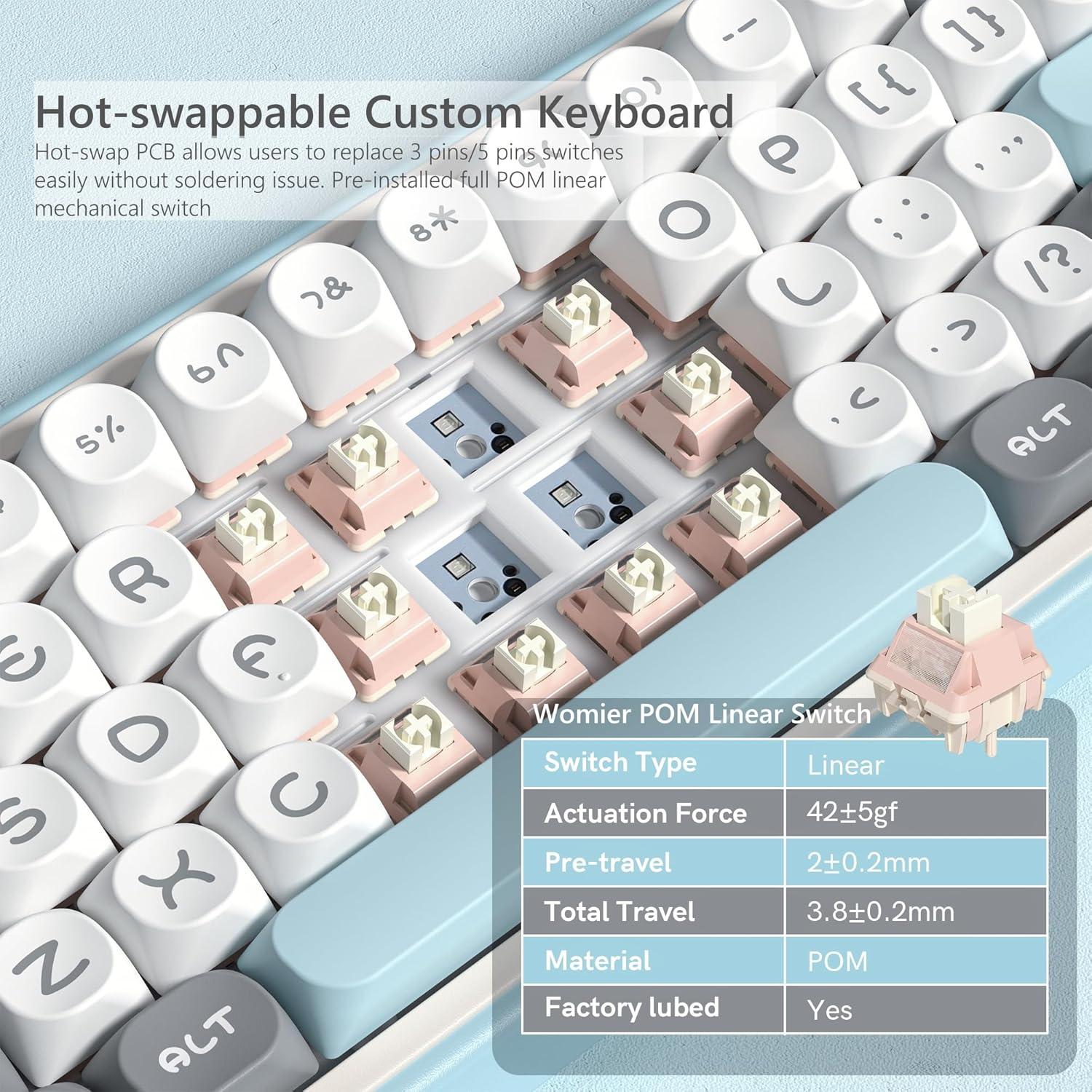 Teclado Womier WK60 Mecánico Inalámbrico RGB 60% Azul