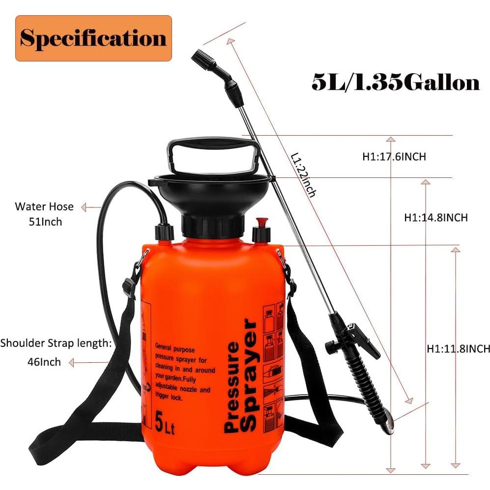 Pulverizador de Jardín STARTONECO 5L Naranja con Correa Ajustable