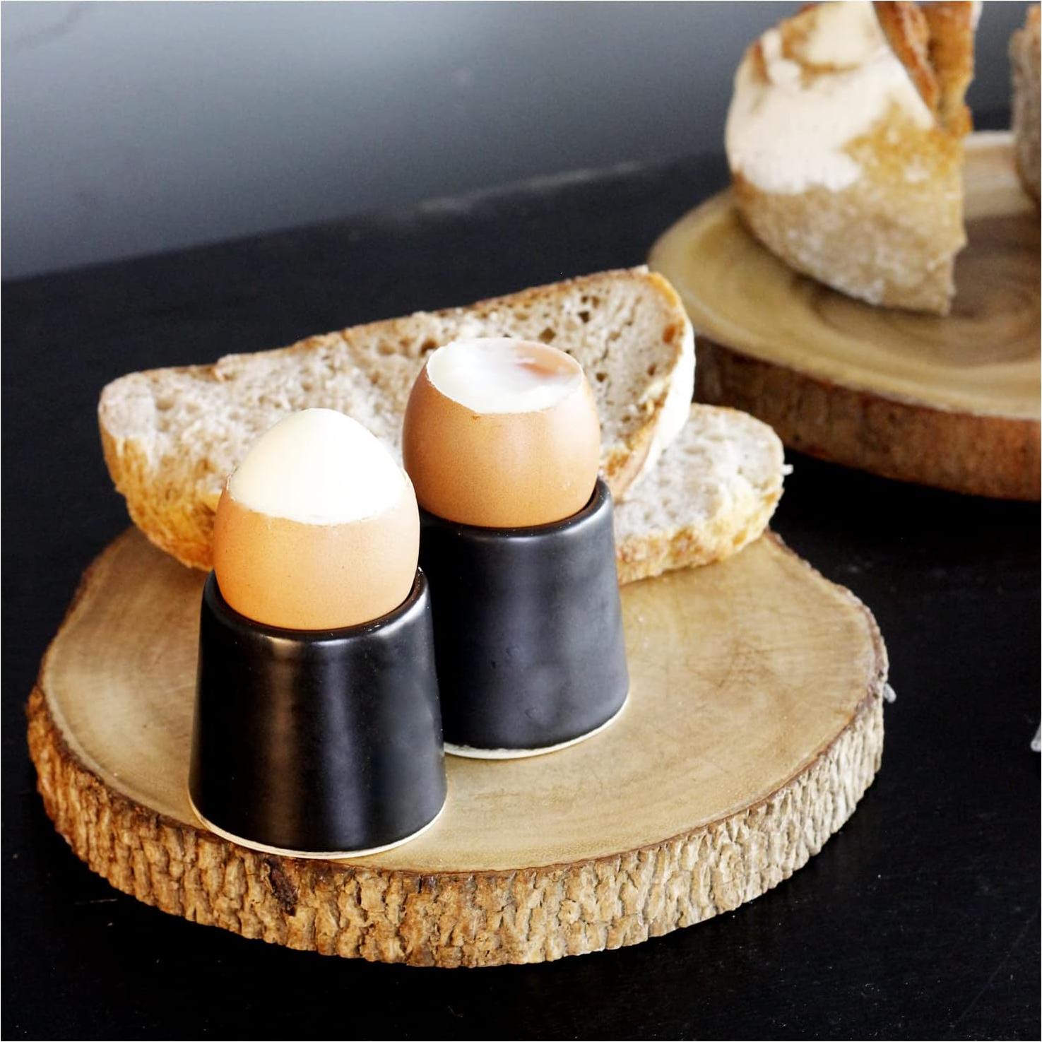 Set de 2 Toppers de Huevo Cerámica Negra Mate Roro 6.4cm