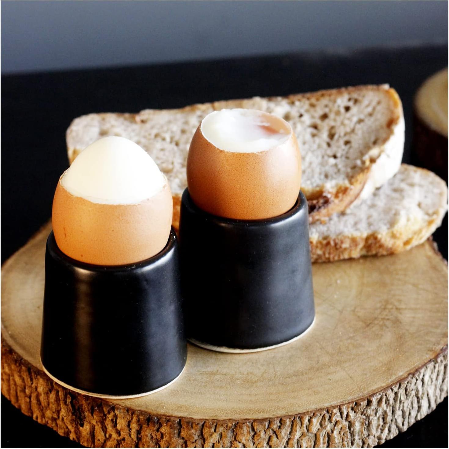 Set de 2 Toppers de Huevo Cerámica Negra Mate Roro 6.4cm