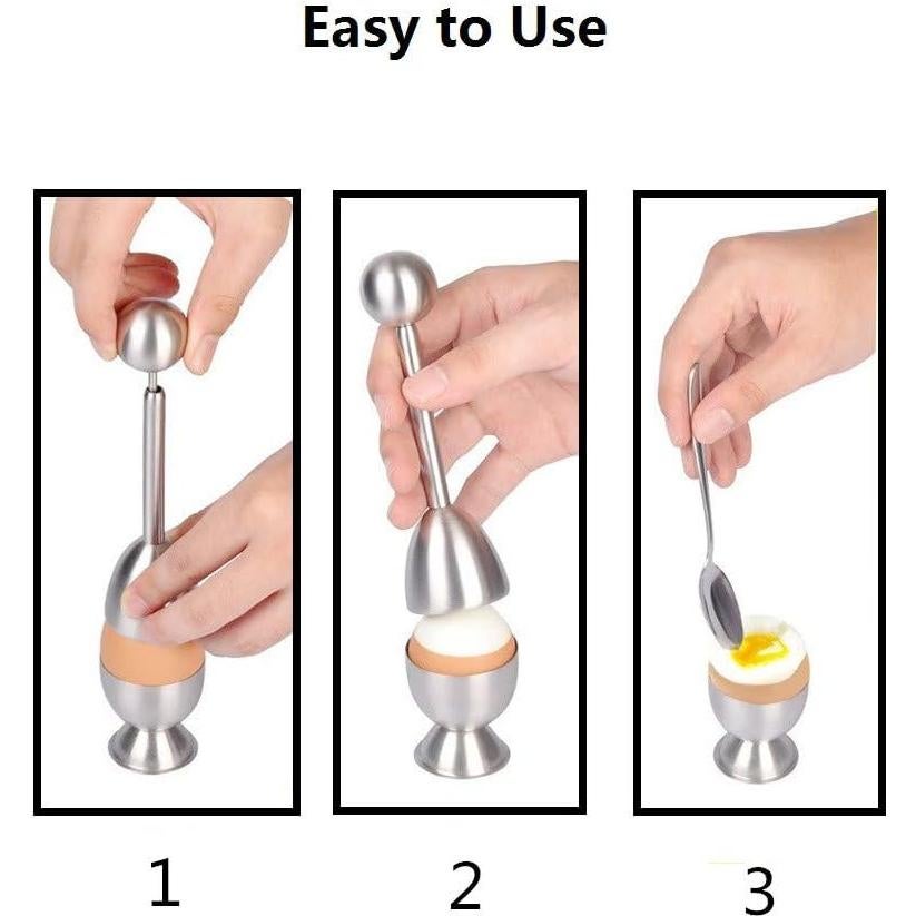 Juego de Cortador de Huevos Hocai 3 Piezas Acero Inoxidable