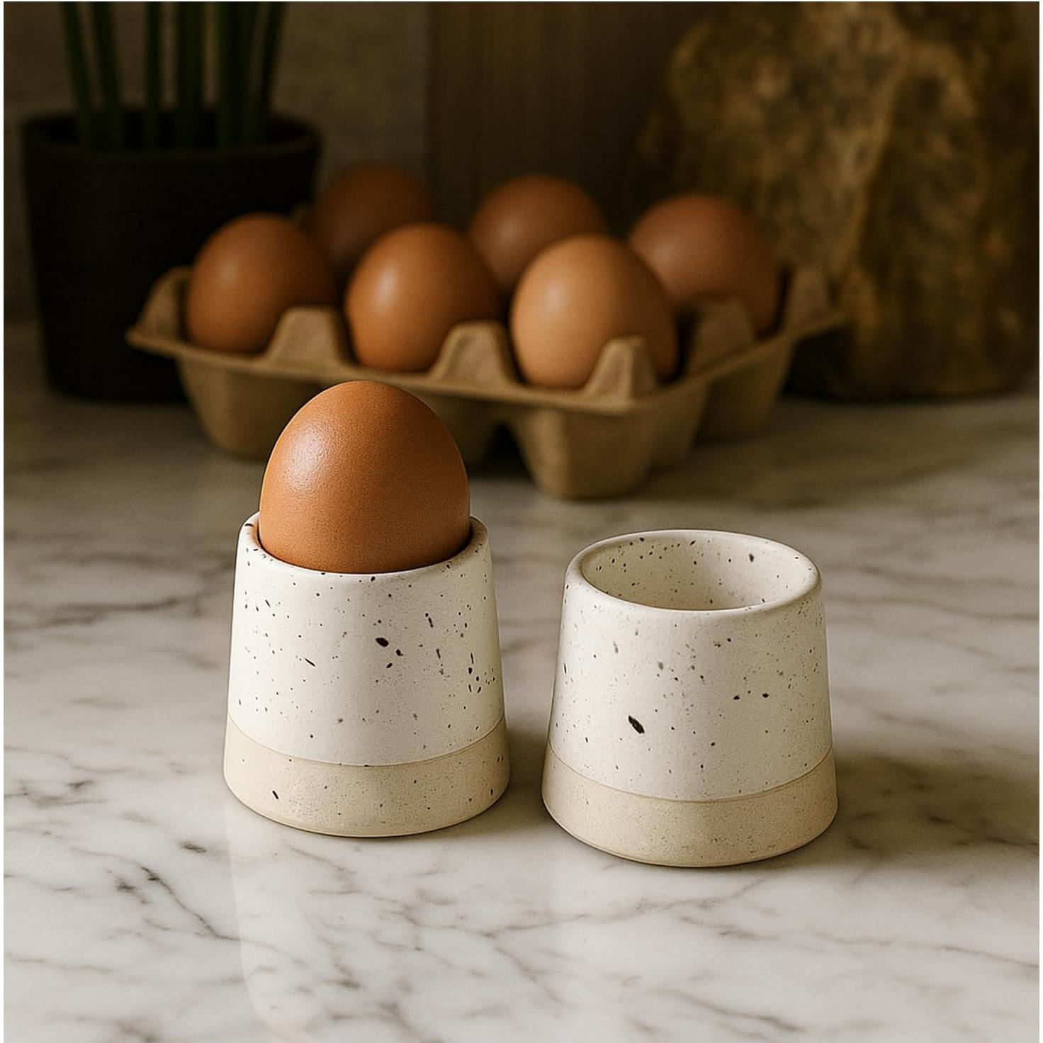 Taza para Huevos de Cerámica Roro Minimalista Blanca - Set de 2