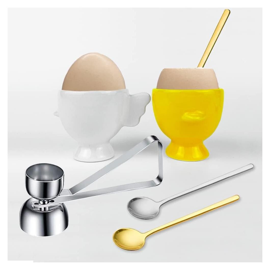 Set de 5 Tazas de Huevo Cerámica BENEKIY con Cortador y Cucharas