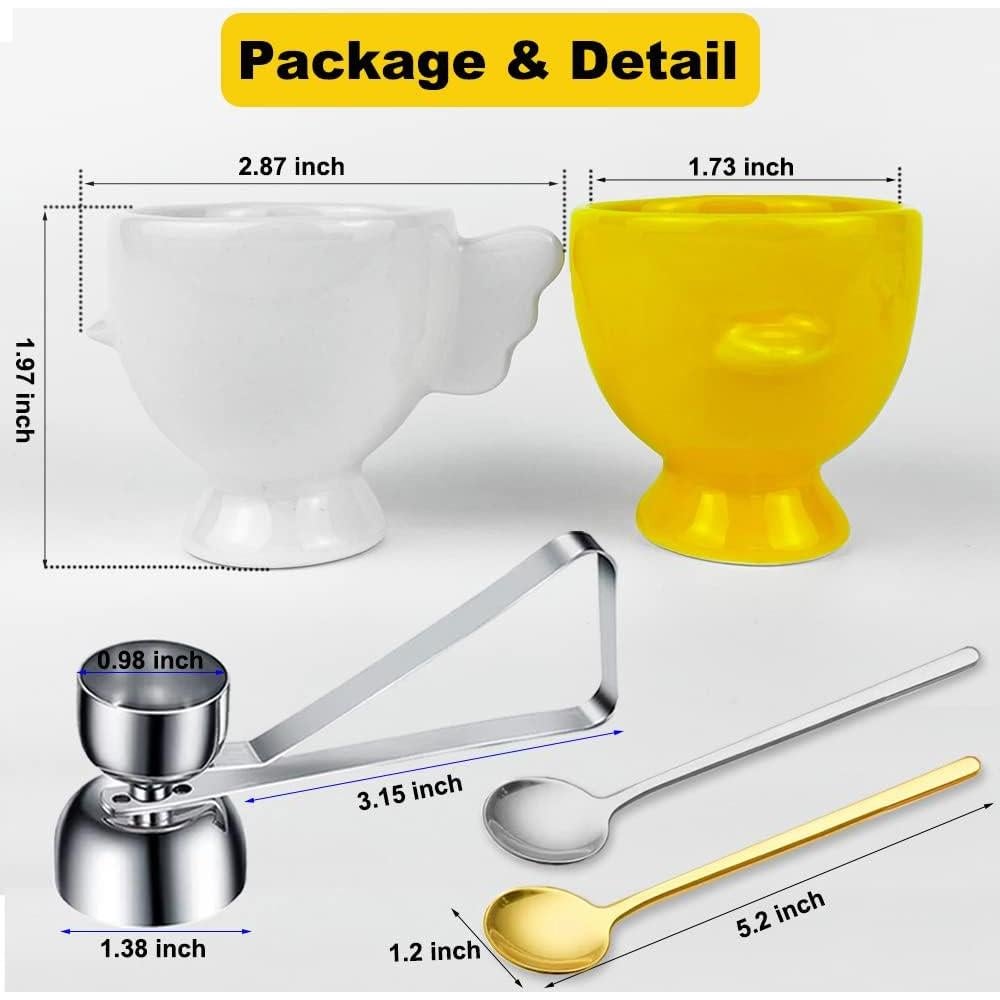 Set de 5 Tazas de Huevo Cerámica BENEKIY con Cortador y Cucharas