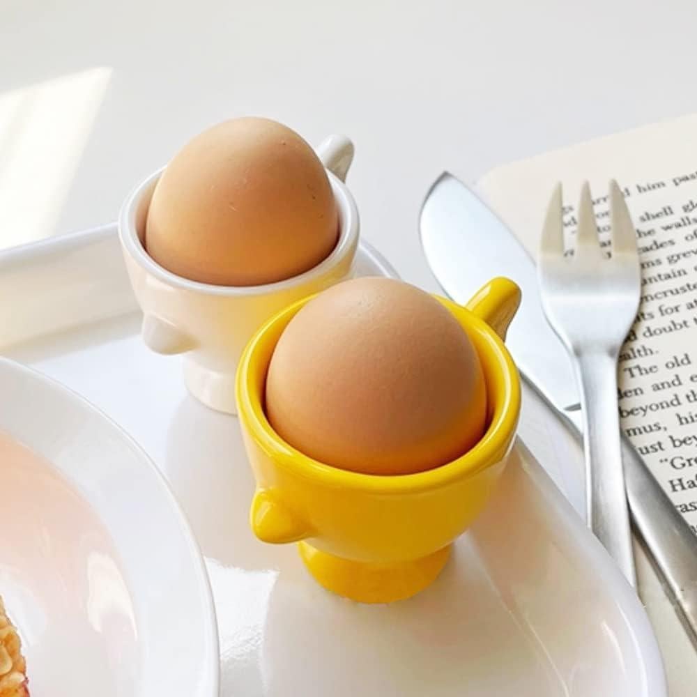 Set de 5 Tazas de Huevo Cerámica BENEKIY con Cortador y Cucharas