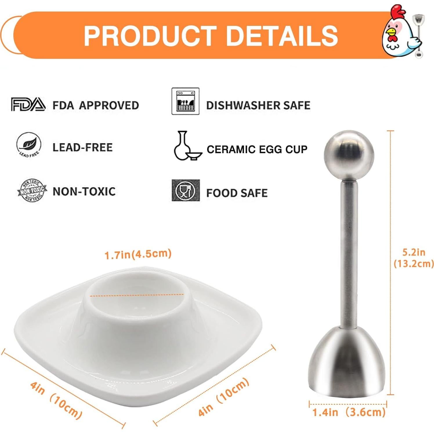 Set de 4 Tazas para Huevos Kitchenexus con Cortador de Acero