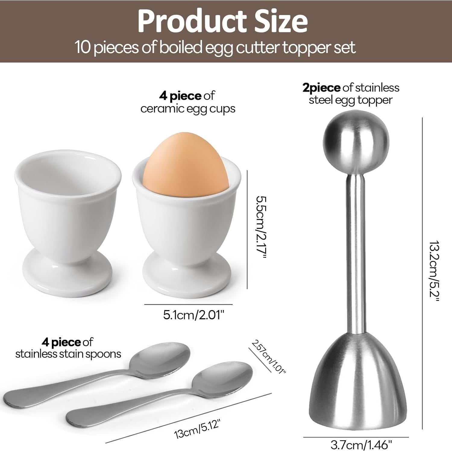 Juego de Tazas para Huevos Vibedor con Cortadores y Cucharas