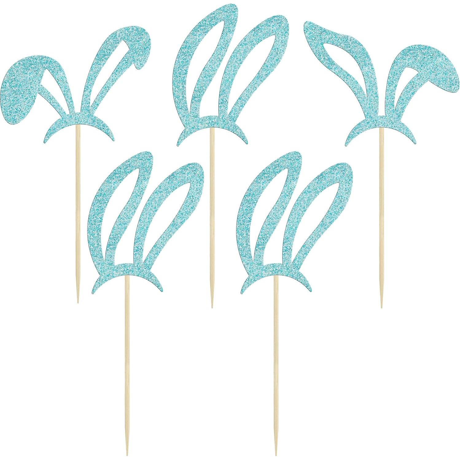 Ephlyn 24 Pcs Adornos de Cupcake Conejo Pascua Azul