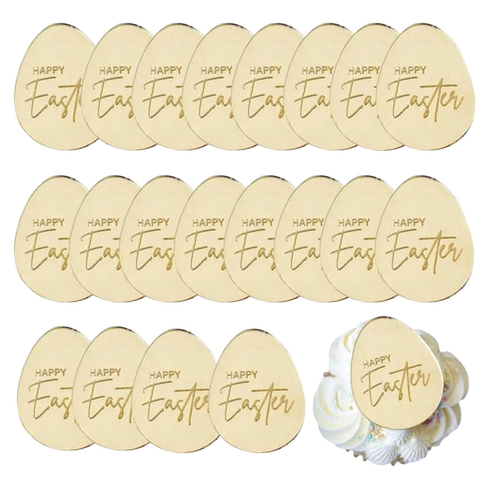 20 Adornos de Cupcake Acrílicos Dorados de Pascua - mdgfge