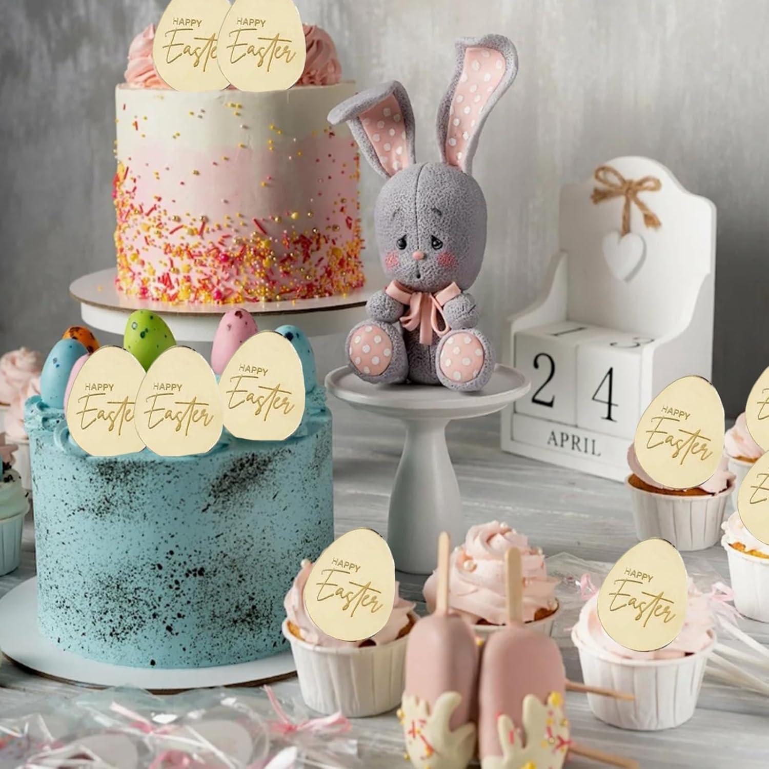 20 Adornos de Cupcake Acrílicos Dorados de Pascua - mdgfge
