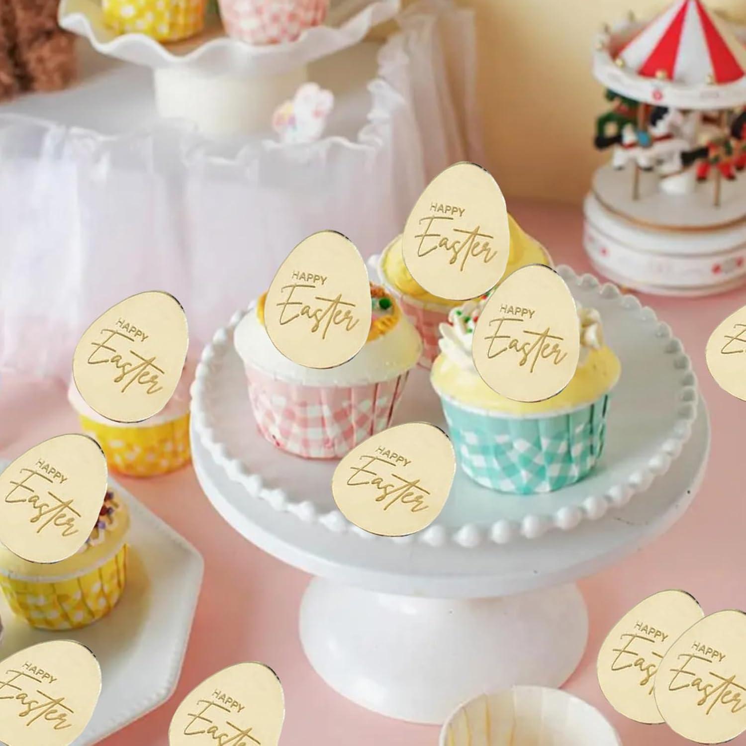 20 Adornos de Cupcake Acrílicos Dorados de Pascua - mdgfge