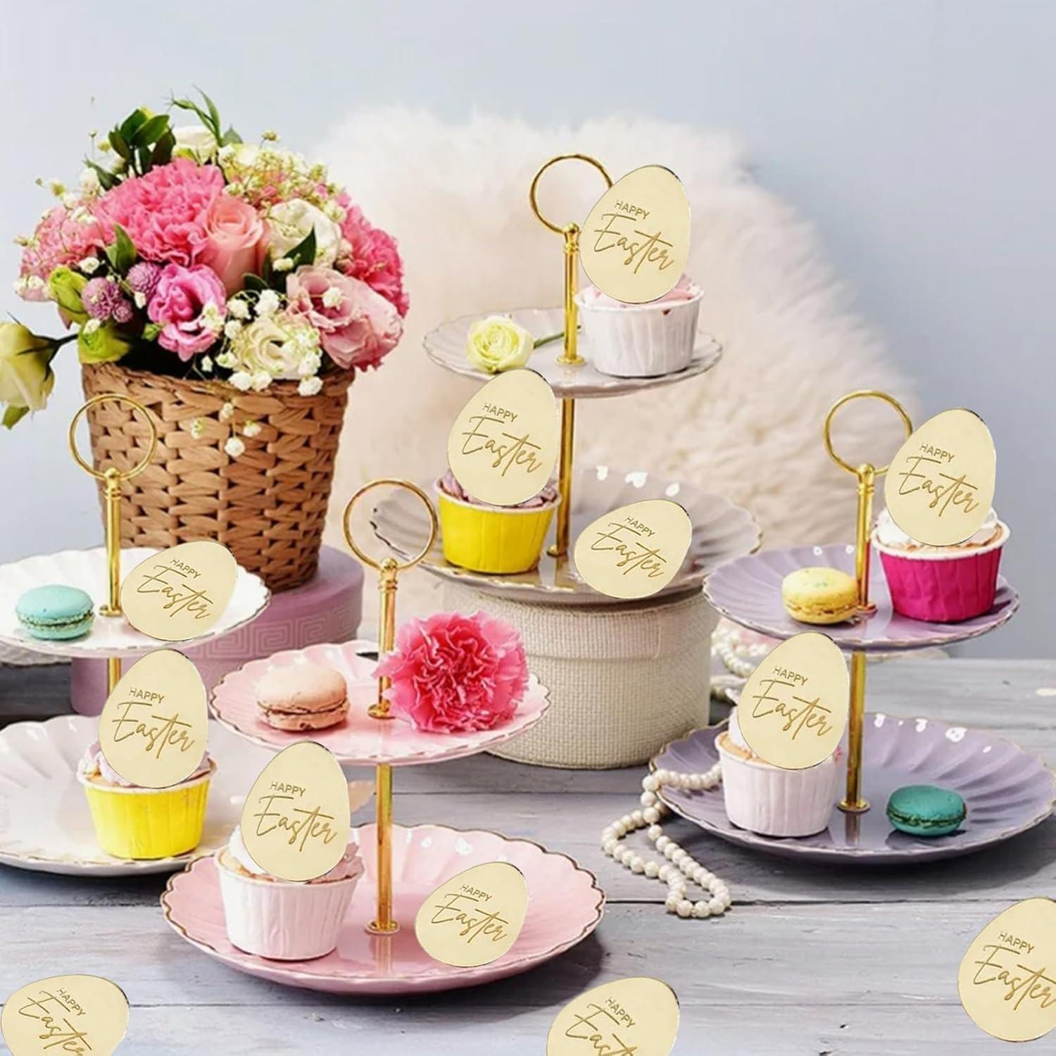 20 Adornos de Cupcake Acrílicos Dorados de Pascua - mdgfge