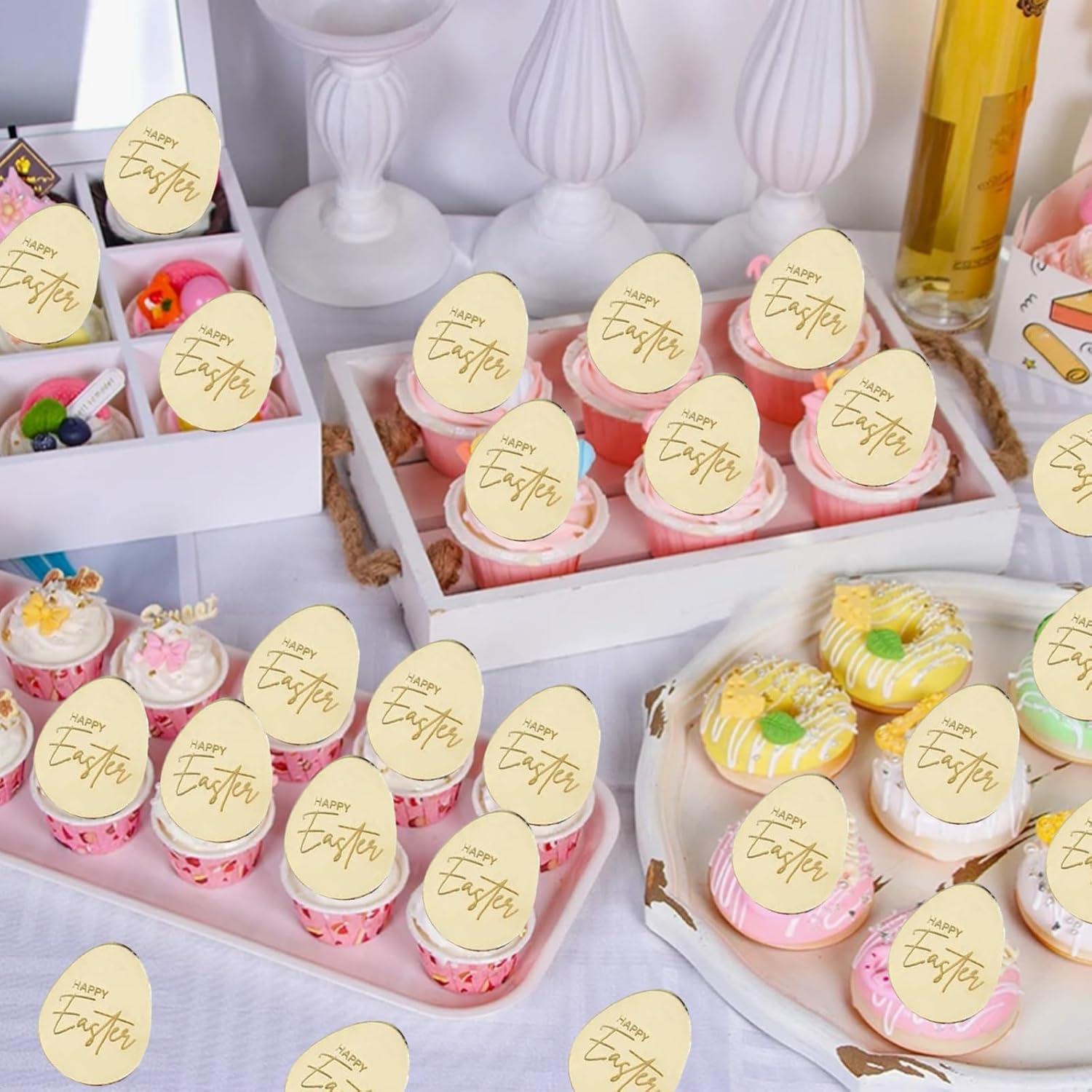 20 Adornos de Cupcake Acrílicos Dorados de Pascua - mdgfge