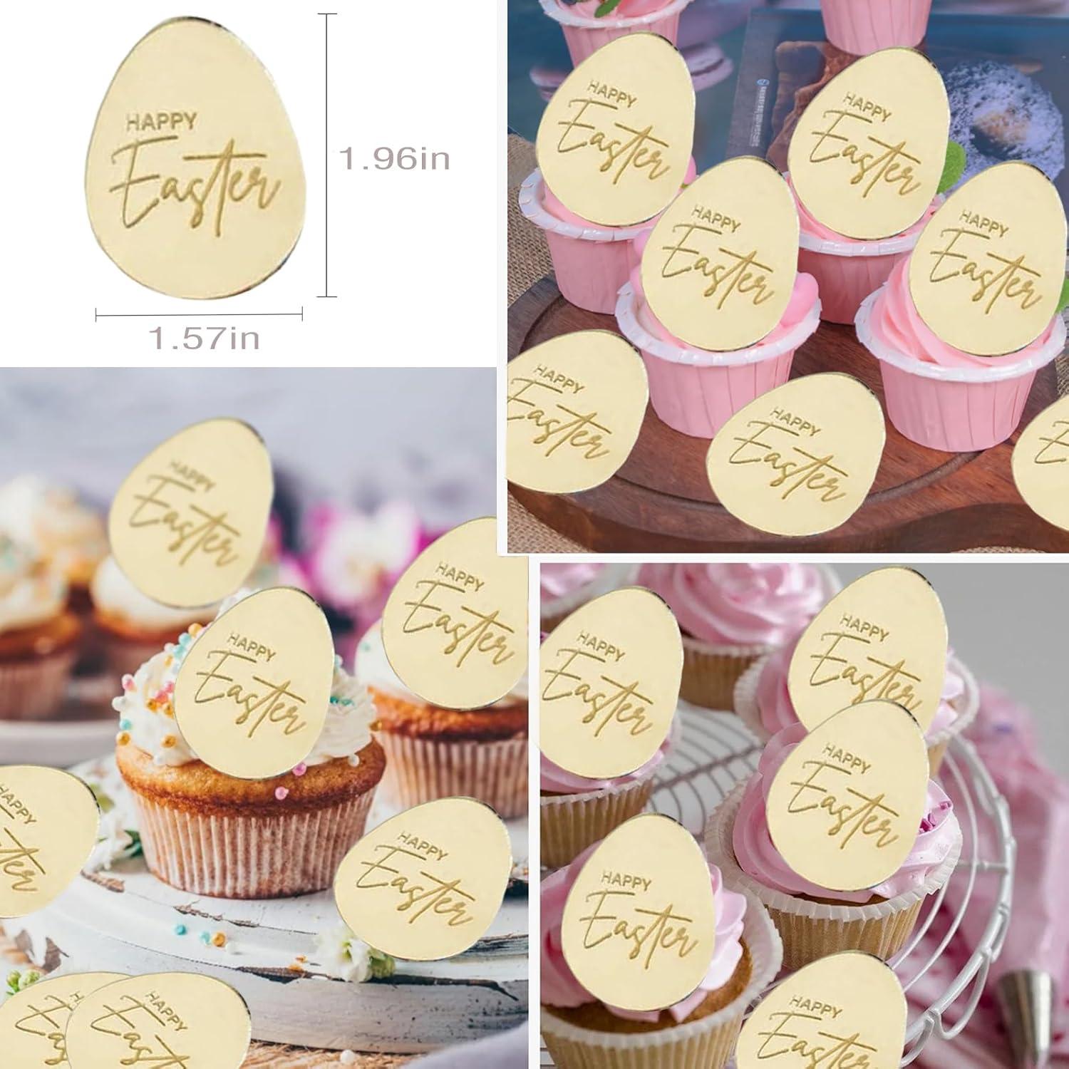 20 Adornos de Cupcake Acrílicos Dorados de Pascua - mdgfge
