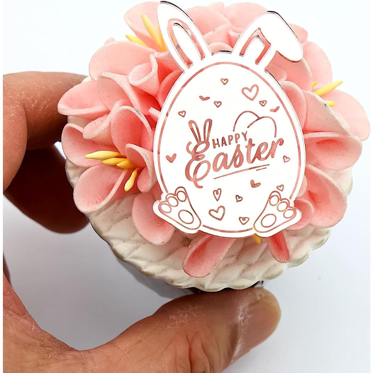 Set 24 Adornos de Cupcakes AiQi Bake Huevo Conejo Pascua Oro Rosa