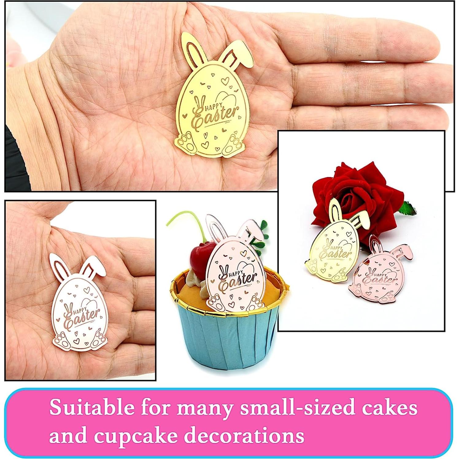 Set 24 Adornos de Cupcakes AiQi Bake Huevo Conejo Pascua Oro Rosa