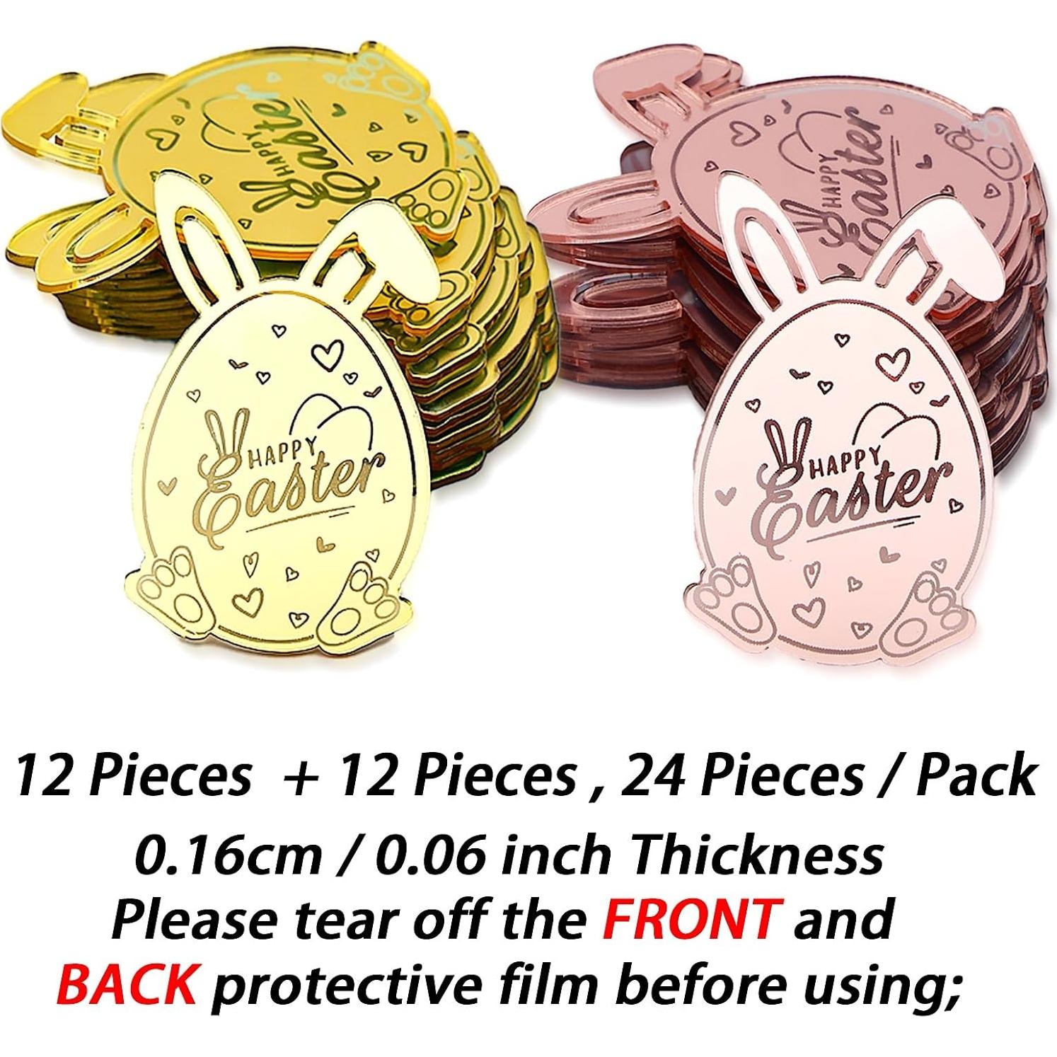 Set 24 Adornos de Cupcakes AiQi Bake Huevo Conejo Pascua Oro Rosa