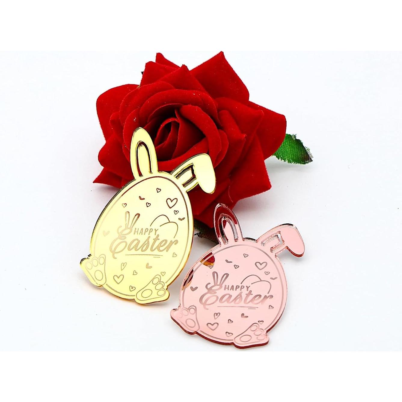 Set 24 Adornos de Cupcakes AiQi Bake Huevo Conejo Pascua Oro Rosa