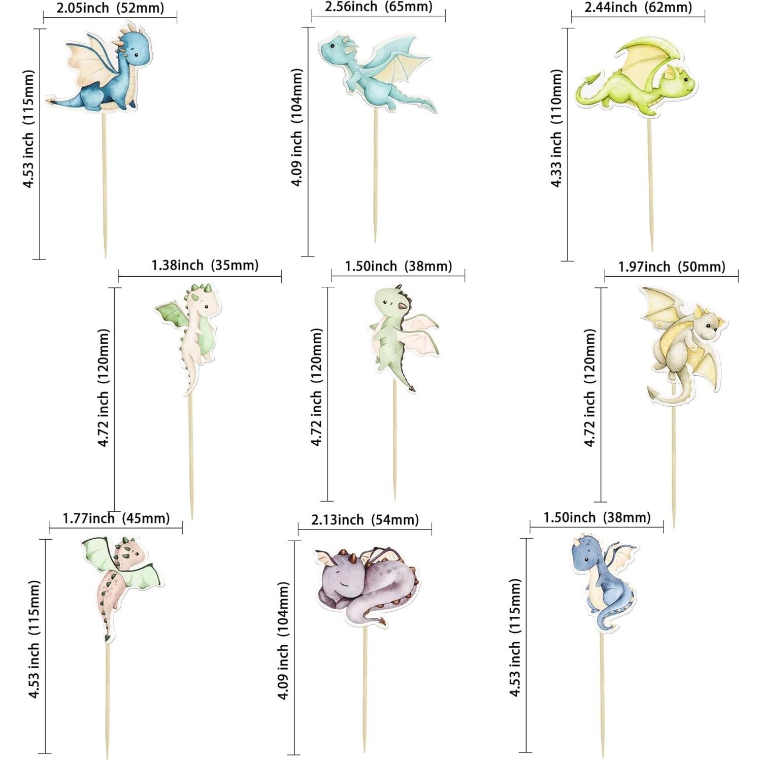 Toppers de Cupcake de Dragón Ephlyn - 36 Piezas Decorativas