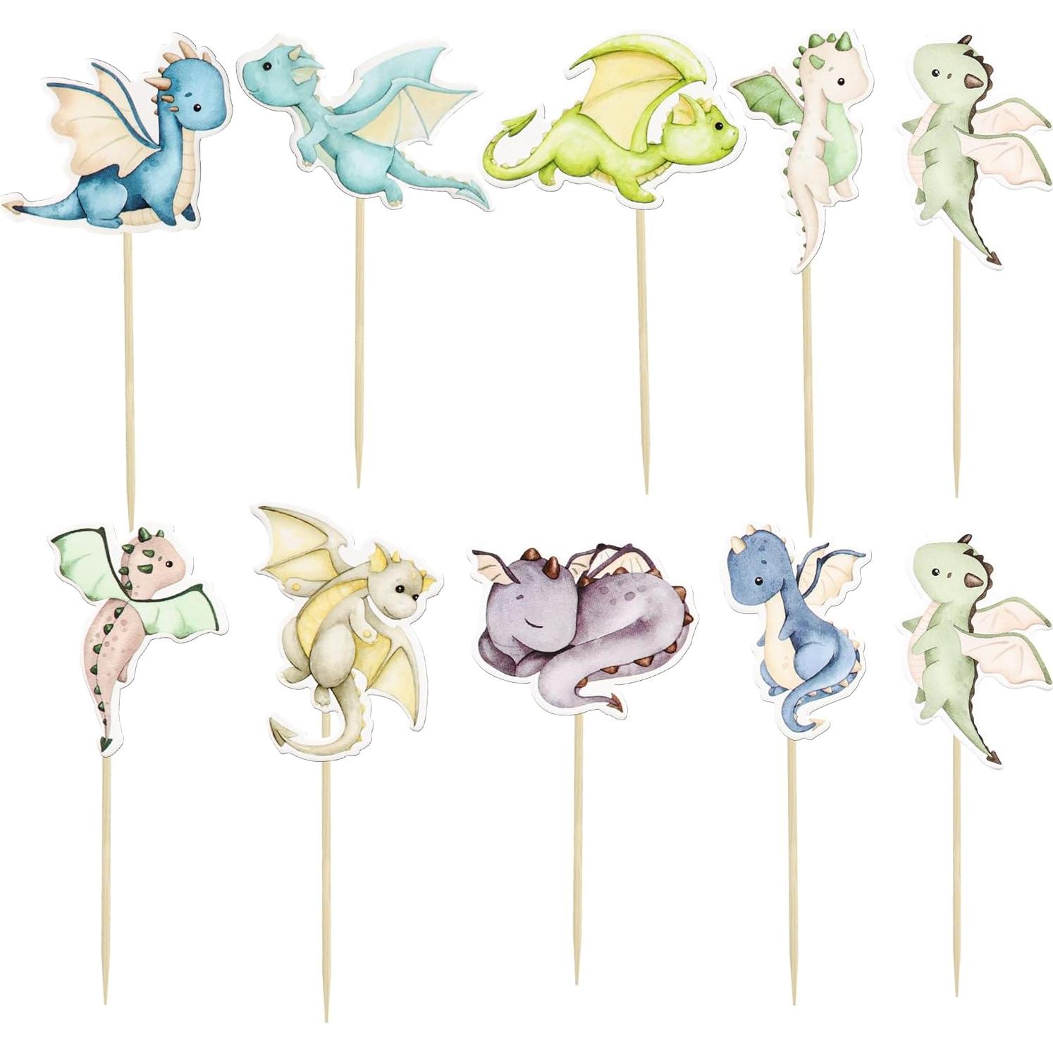 Toppers de Cupcake de Dragón Ephlyn - 36 Piezas Decorativas