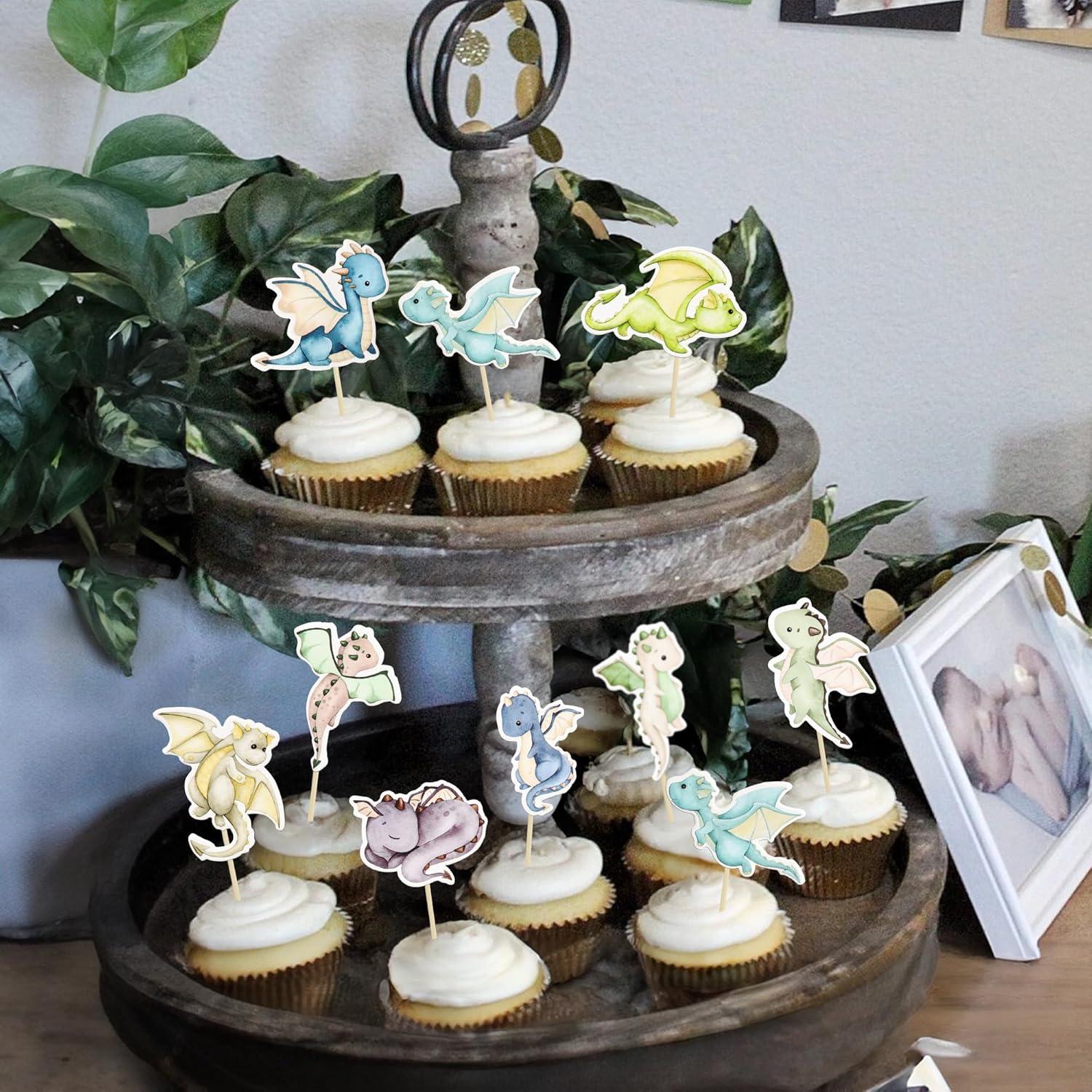 Toppers de Cupcake de Dragón Ephlyn - 36 Piezas Decorativas