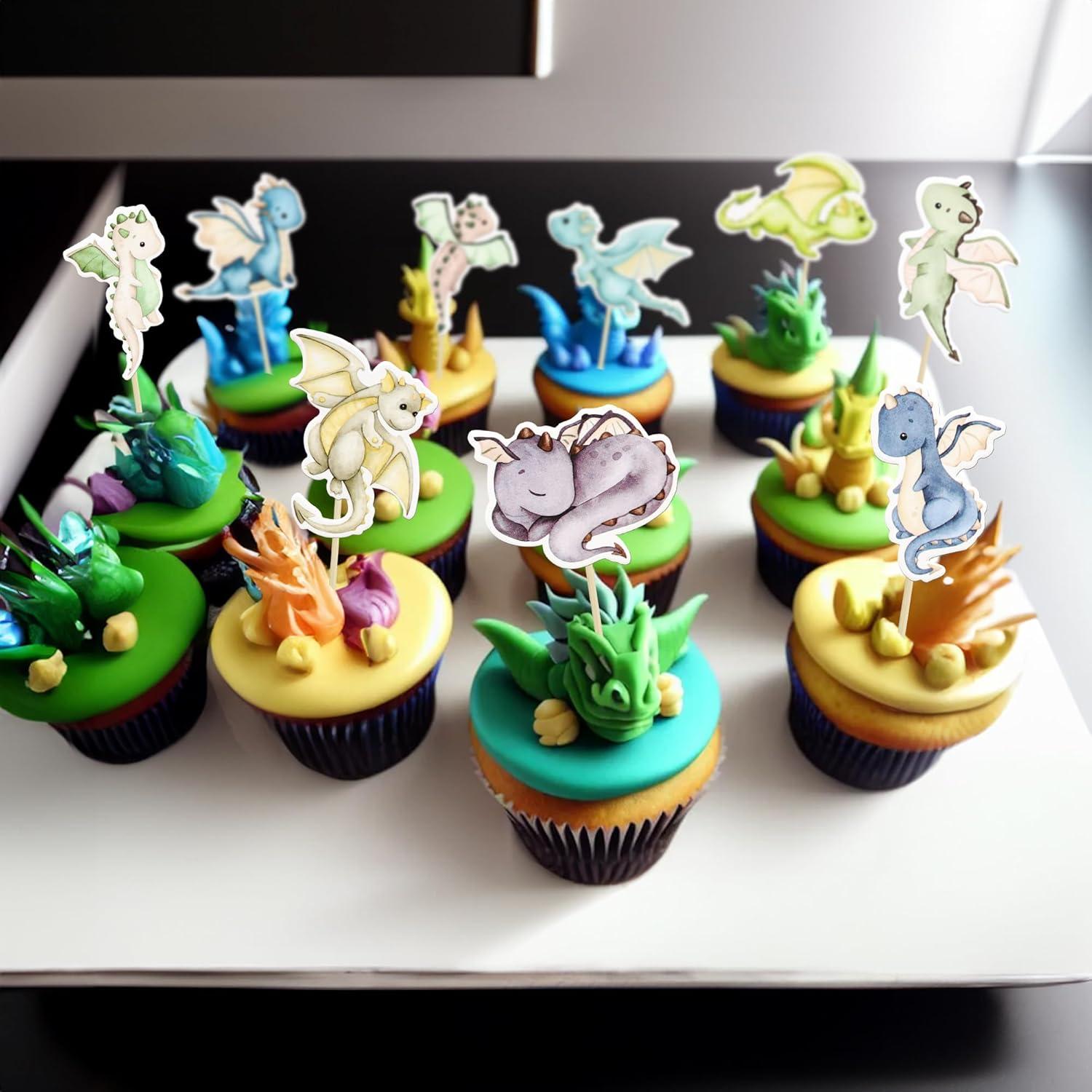 Toppers de Cupcake de Dragón Ephlyn - 36 Piezas Decorativas