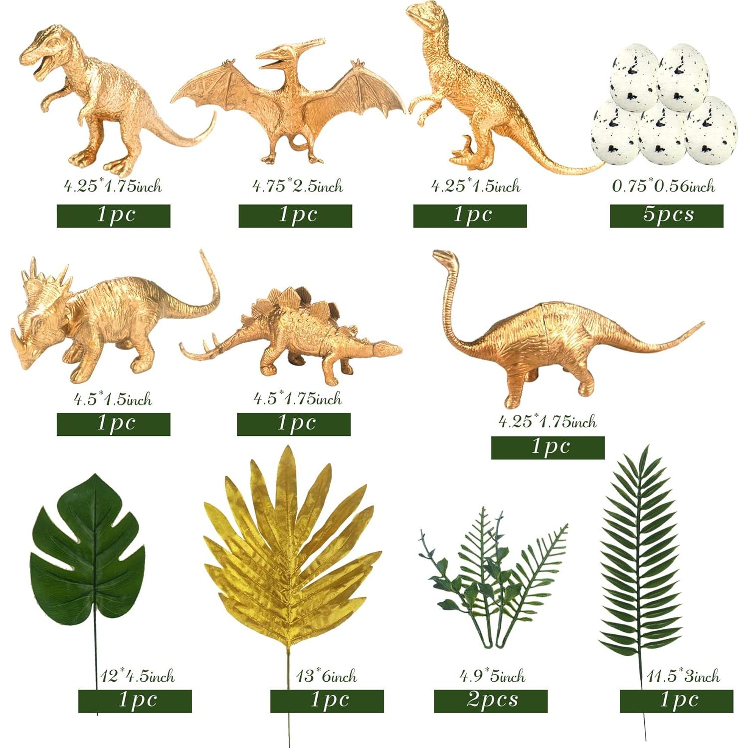 Decoraciones de Pastel Dinosaurio Dorado 16 Piezas BANBALLON