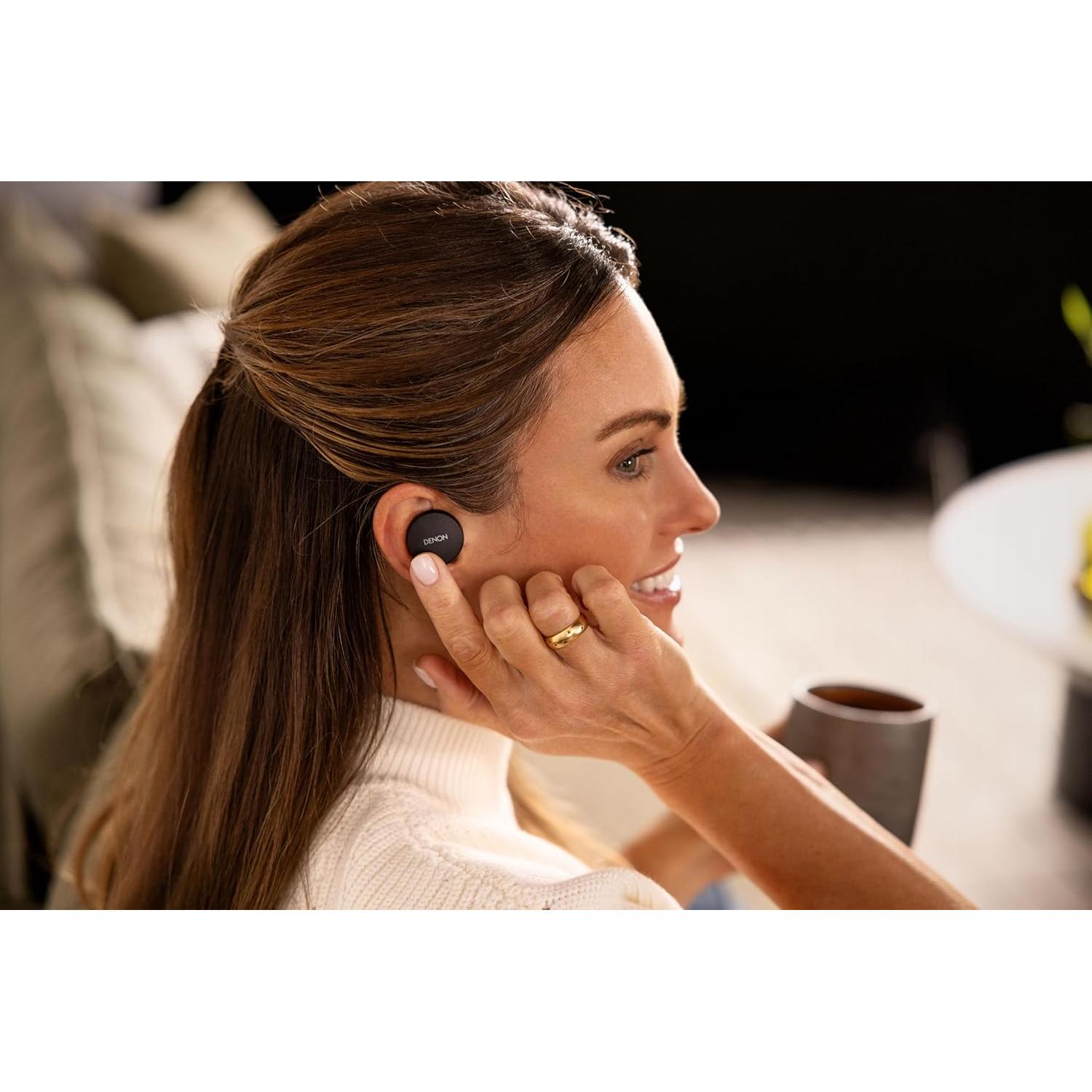 Denon PerL Pro True Wireless Earbuds - Adaptive Active Headphones Wireless Noise Canceling, Masimo Adaptive Acoustic Technology, Spatial Audio, 32Hr Battery Life, Wirefree Charging, Black