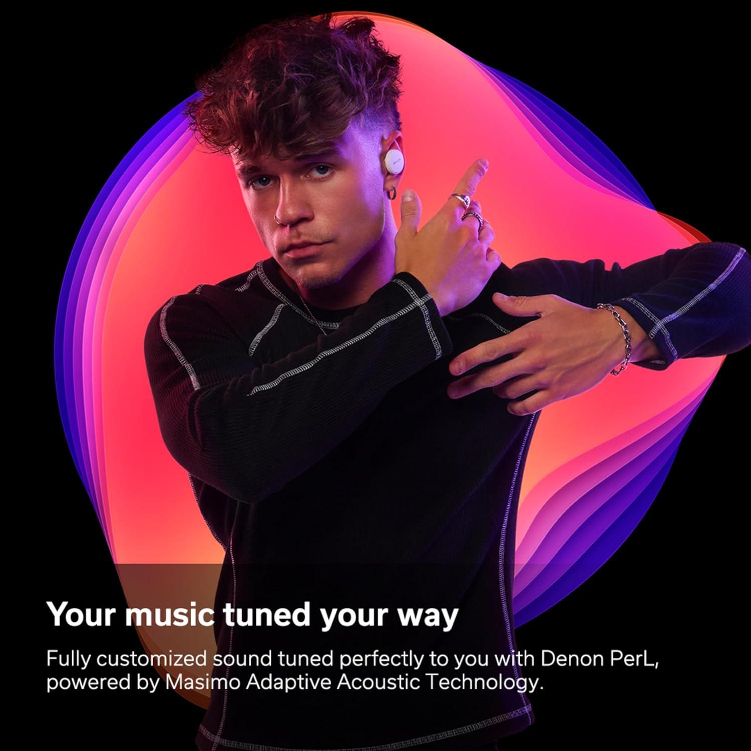 Denon PerL Pro True Wireless Earbuds - Adaptive Active Headphones Wireless Noise Canceling, Masimo Adaptive Acoustic Technology, Spatial Audio, 32Hr Battery Life, Wirefree Charging, Black