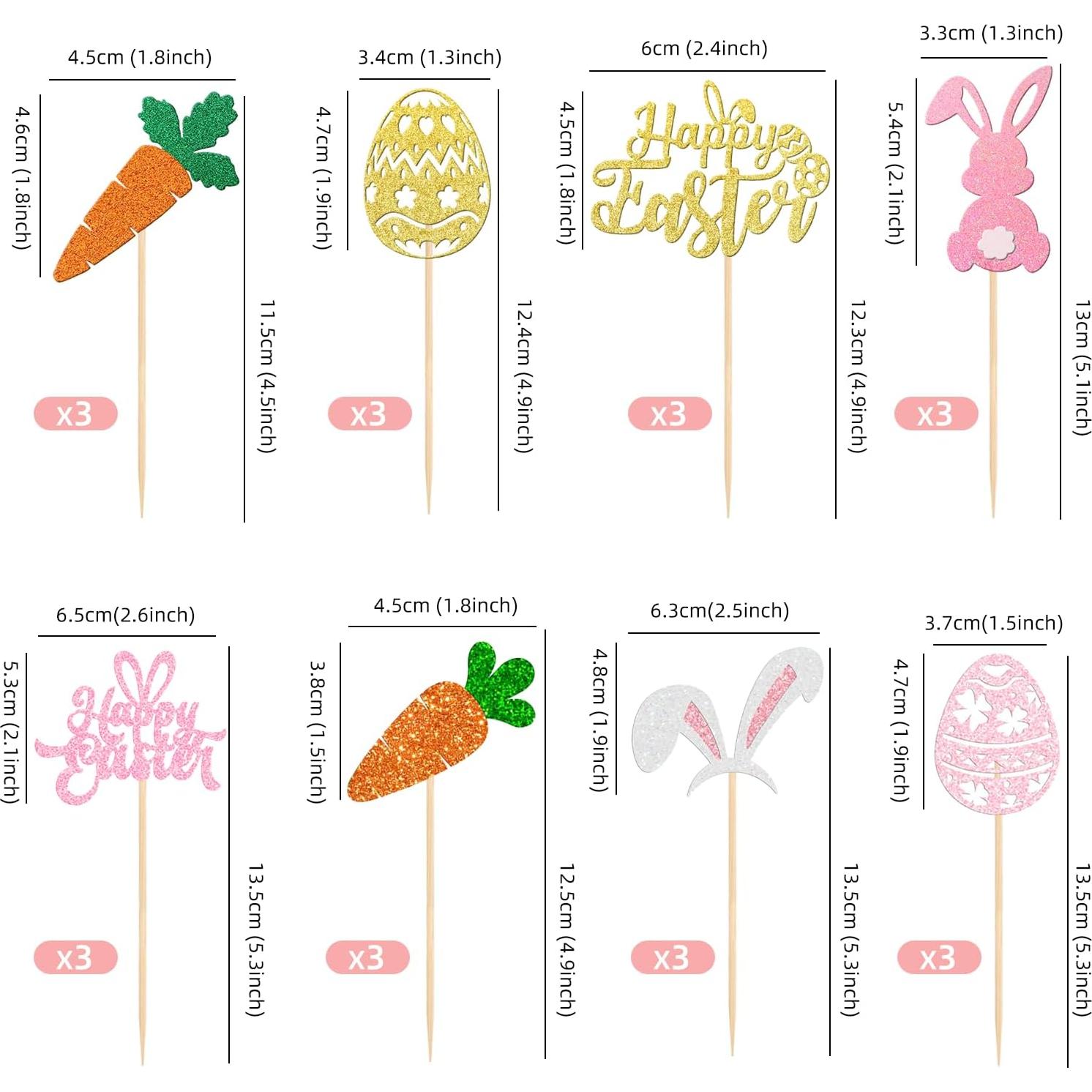 24 Adornos para Cupcakes de Pascua JNYLYFC - Conejo y Huevo