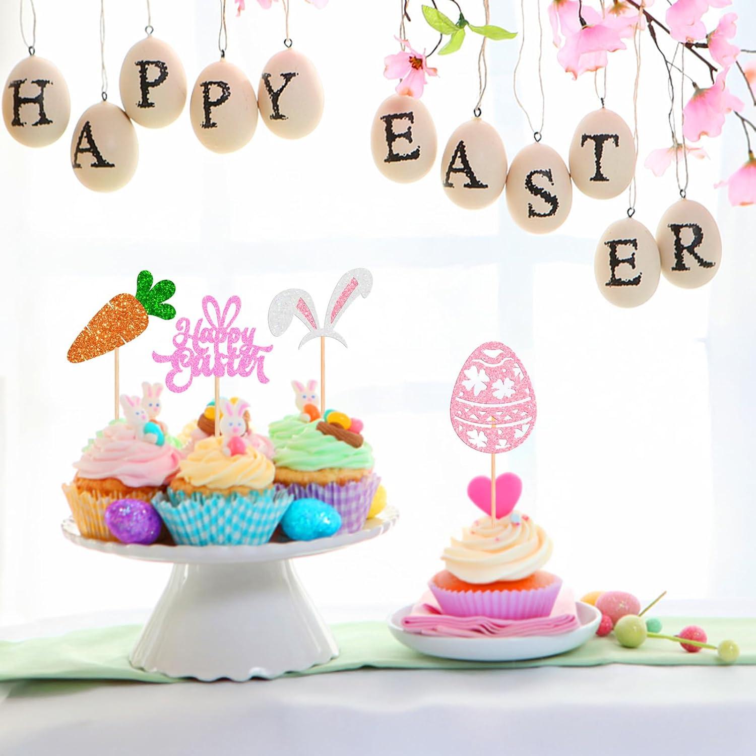 24 Adornos para Cupcakes de Pascua JNYLYFC - Conejo y Huevo