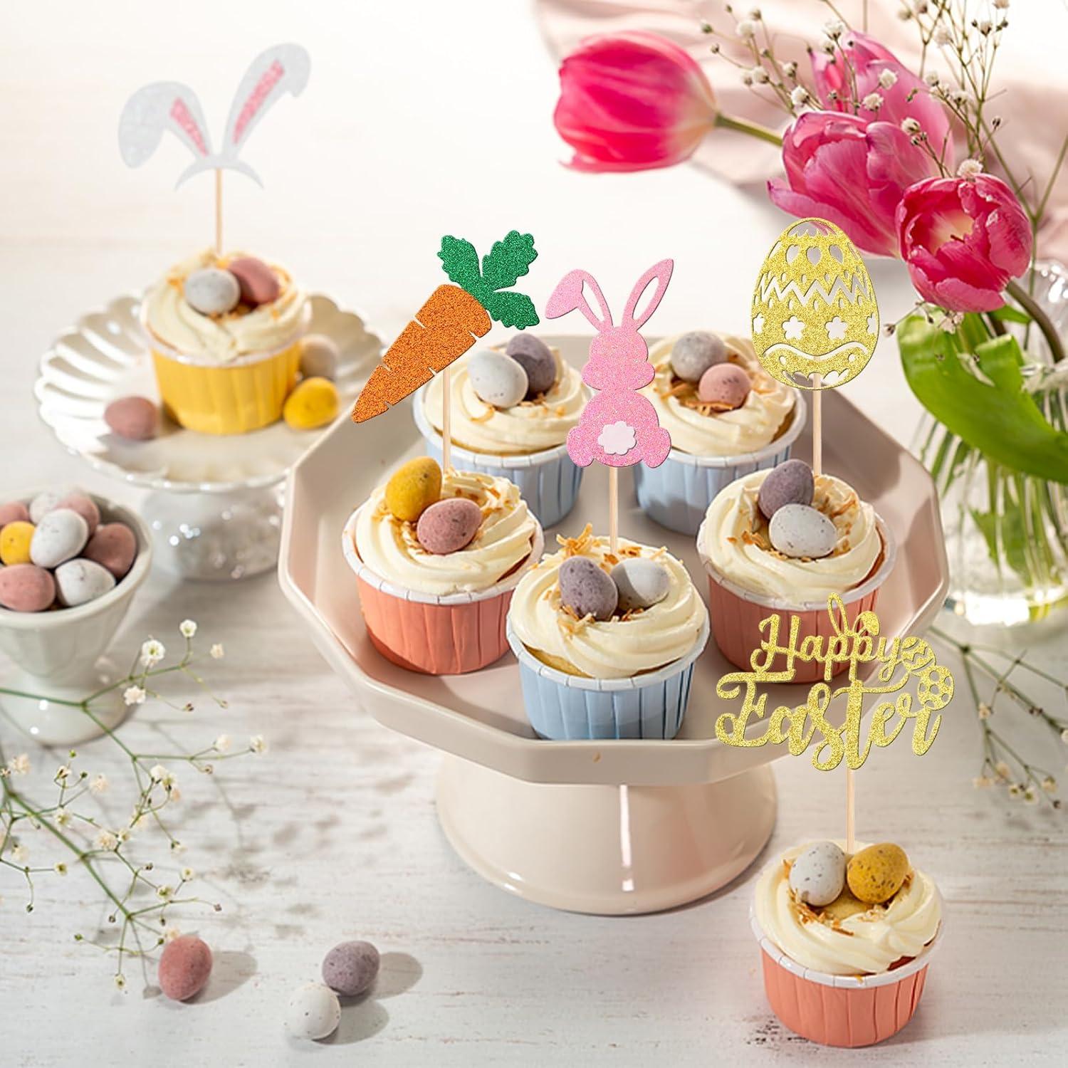 24 Adornos para Cupcakes de Pascua JNYLYFC - Conejo y Huevo