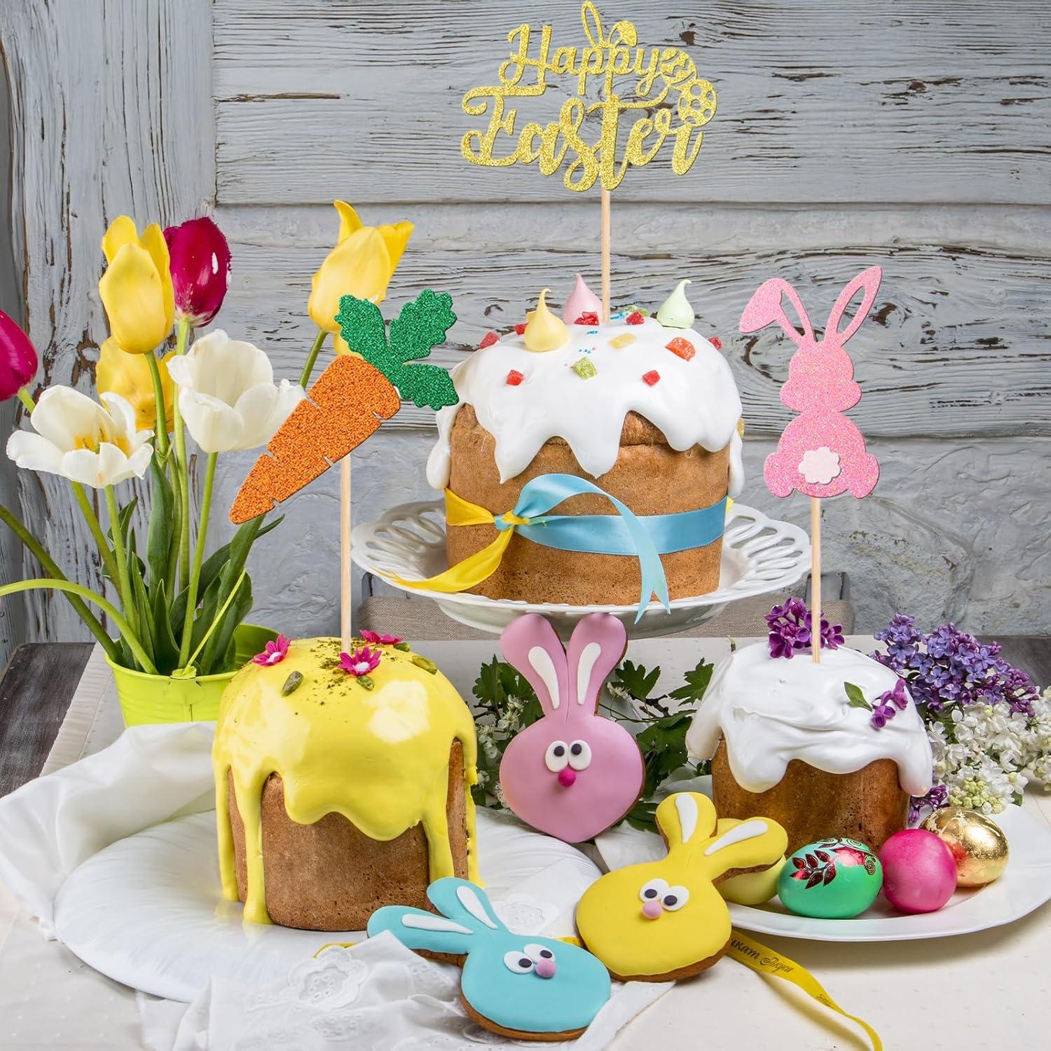 24 Adornos para Cupcakes de Pascua JNYLYFC - Conejo y Huevo