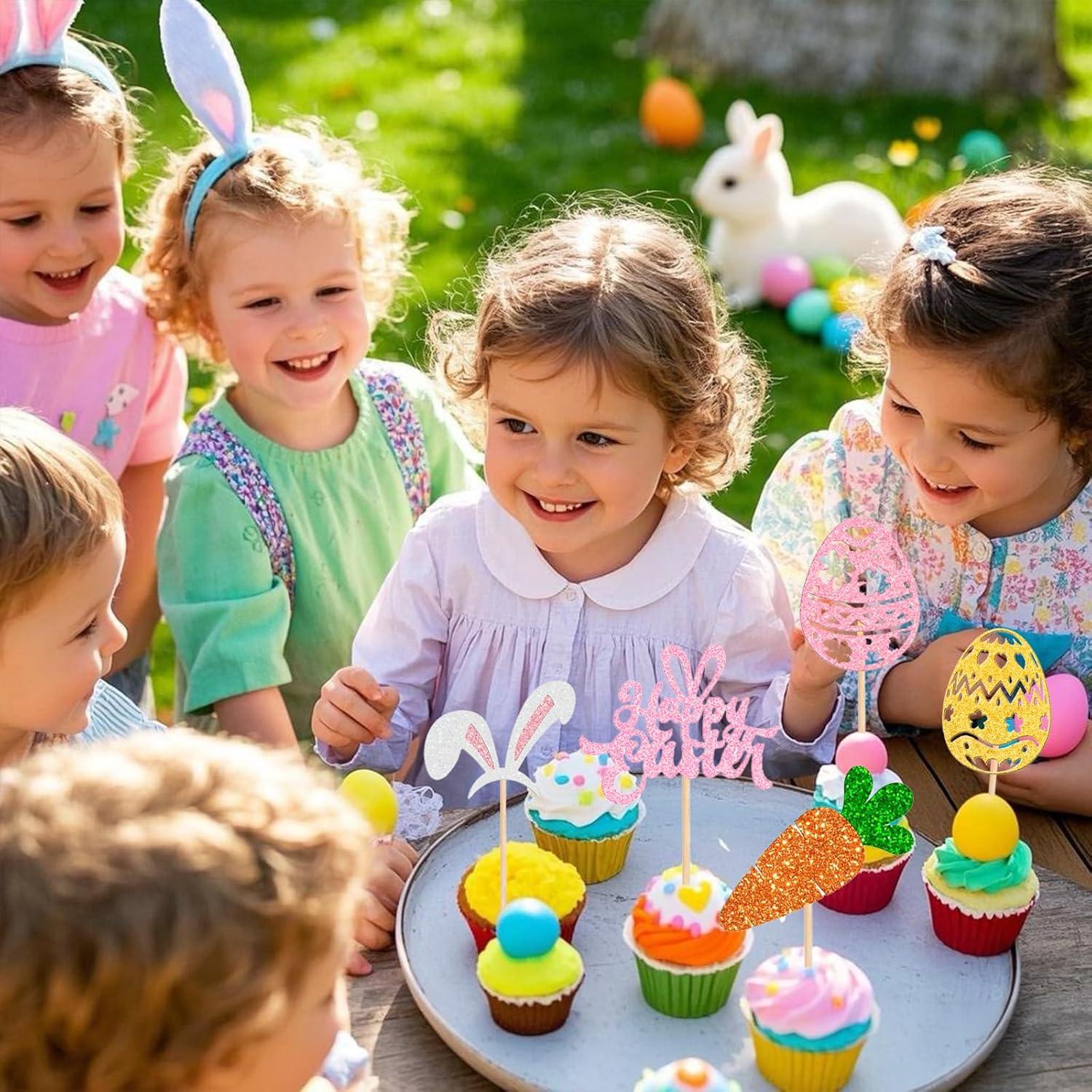 24 Adornos para Cupcakes de Pascua JNYLYFC - Conejo y Huevo